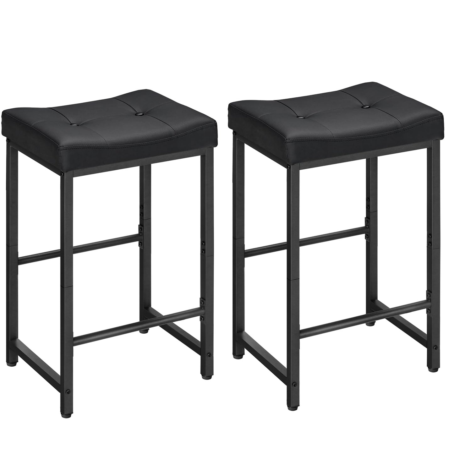 HOOBRO Bar Stools,25.4" Saddle Stools with PU Upholstery, Counter Height Stools with Footrest, Kitchen Breakfast Chairs, for Dining Room, Cafe, Bar, Black BB23BY01