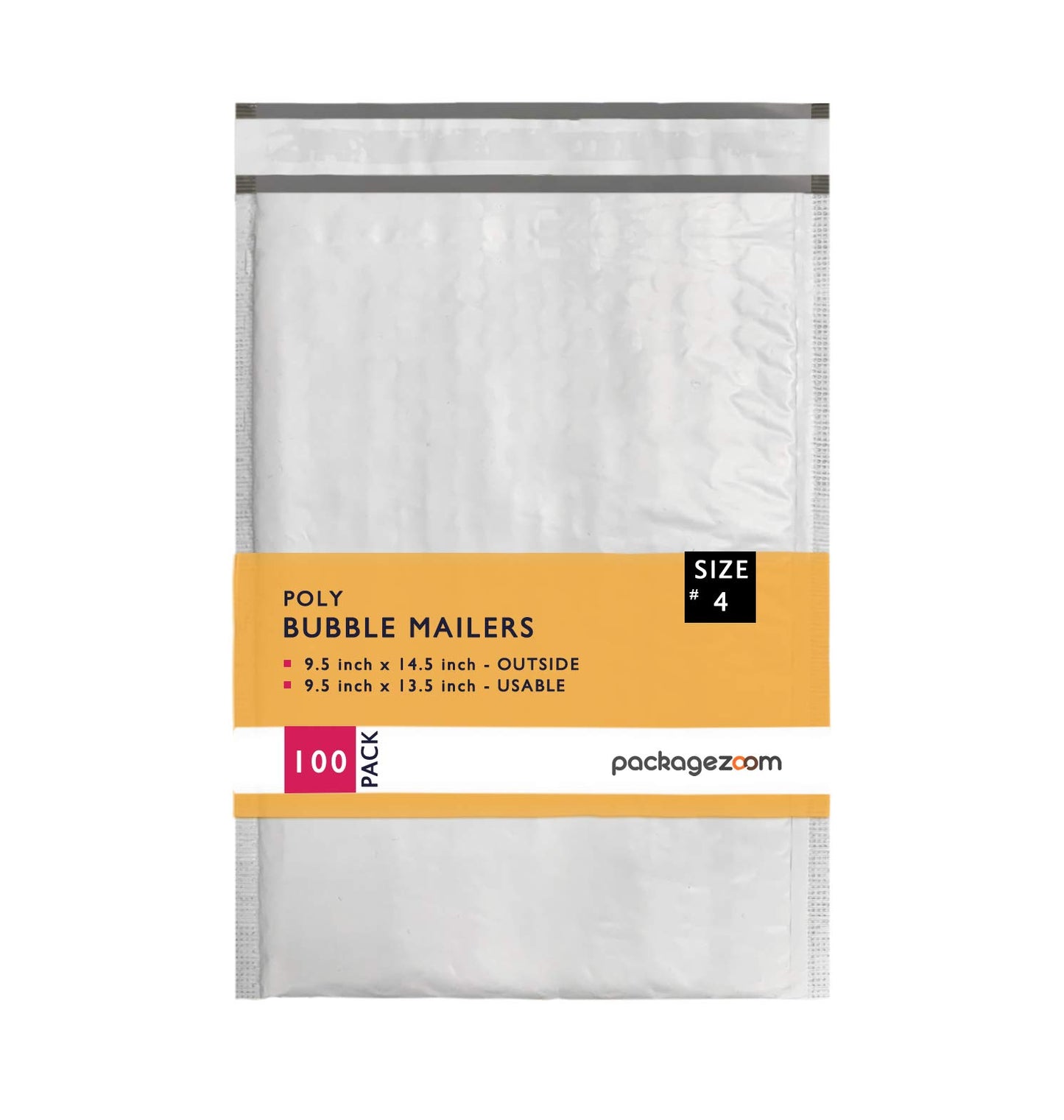 PackageZoom 100 Pack Poly Bubble Mailers 9.5 x 14.5 Padded Envelopes #4 Shipping Envelopes 2.5 Mil