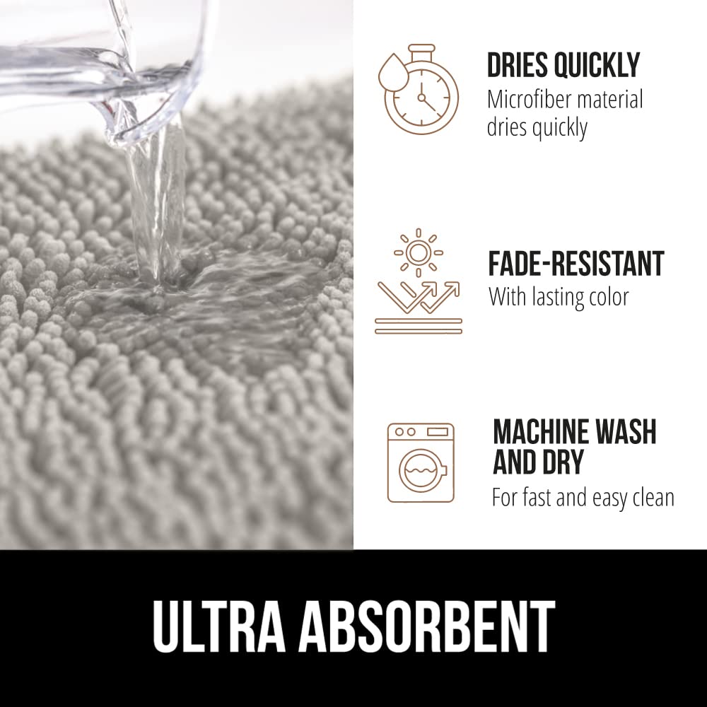 GORILLA GRIP Bath Rug Mat 70x24, Thick Soft Absorbent Chenille, Quick Dry Microfiber Mats, Rubber Backing Machine Washable Shower Floor Rugs, Bathmat Runner, Bathroom Home Decor Accessories Light Gray