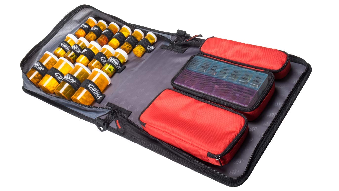 Med Manager Medicine Supply Organizer with Insulin Cooler Travel Case, Holds (15) Pill Bottles - (11) Standard Size and (4) Large Bottles, Black, 13 inches x 13 inches x 4.5 inches