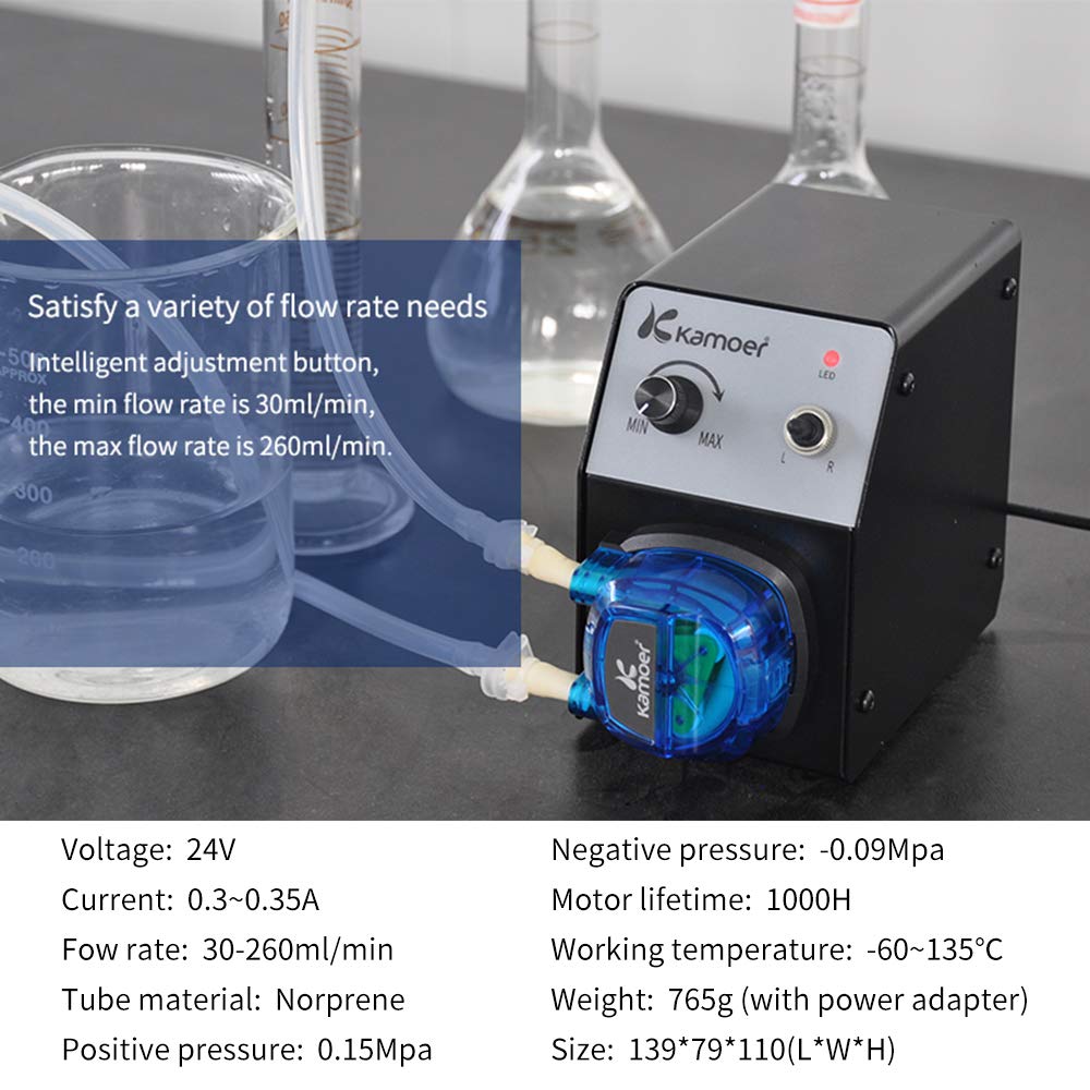 Kamoer KCP PRO2 40-210ml/min high flow peristaltic pump 12V dc variable speed small dosing pump for lab chemical experiment with Norprene tube 3.2mm ID× 6.4mm OD and power adapter