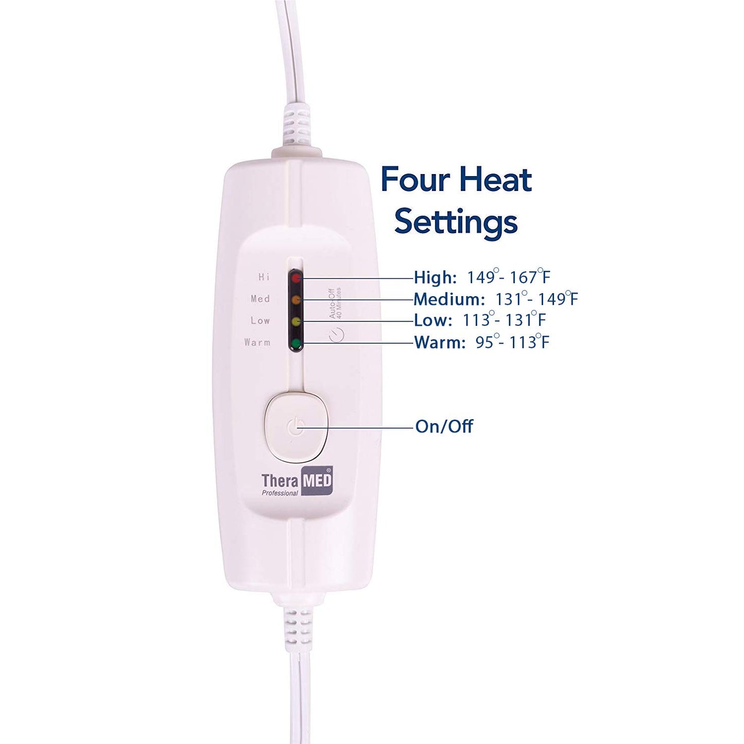 Thera-Med Professional HP1224 Electric Heating Pad and Moist Heating Pad with Auto Shut Off, 12" Width, 24" Length, Blue
