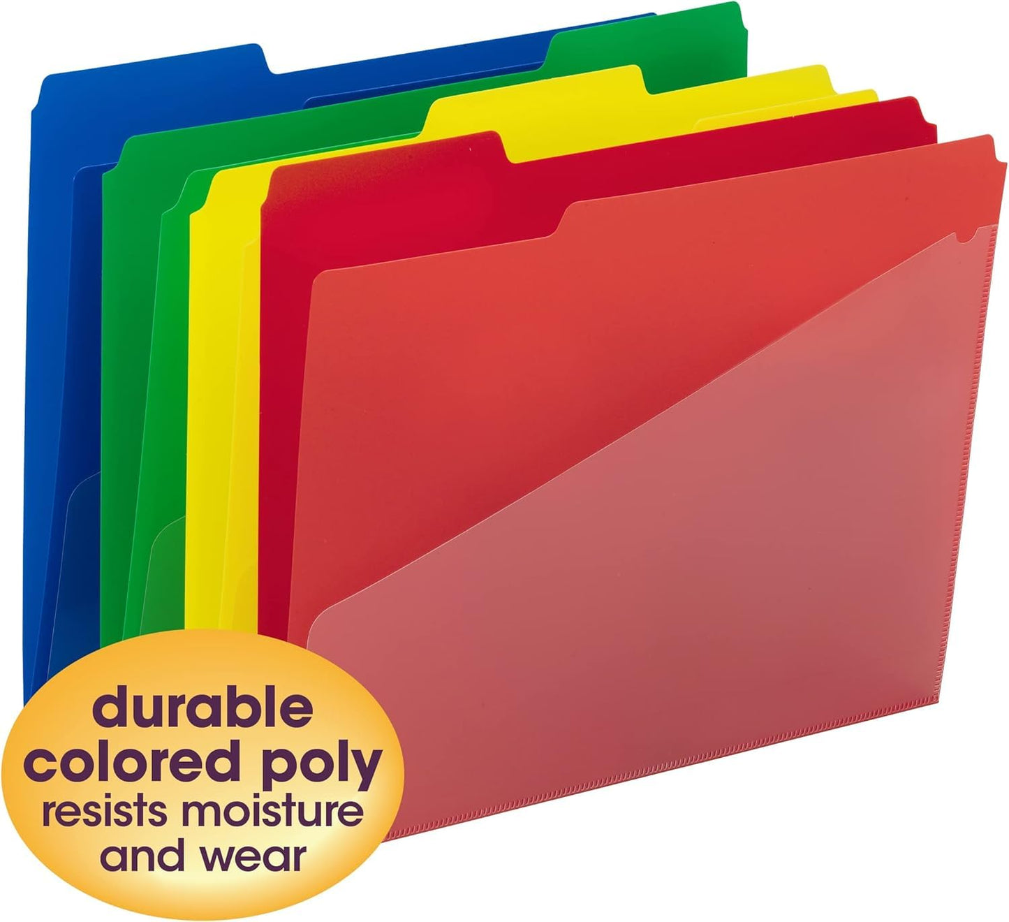 Smead Poly File Folders with Pockets, Folders for Documents, 1/3-Cut Tabs, File Folders Letter Size, Office Supplies, School Supplies, Set of 60