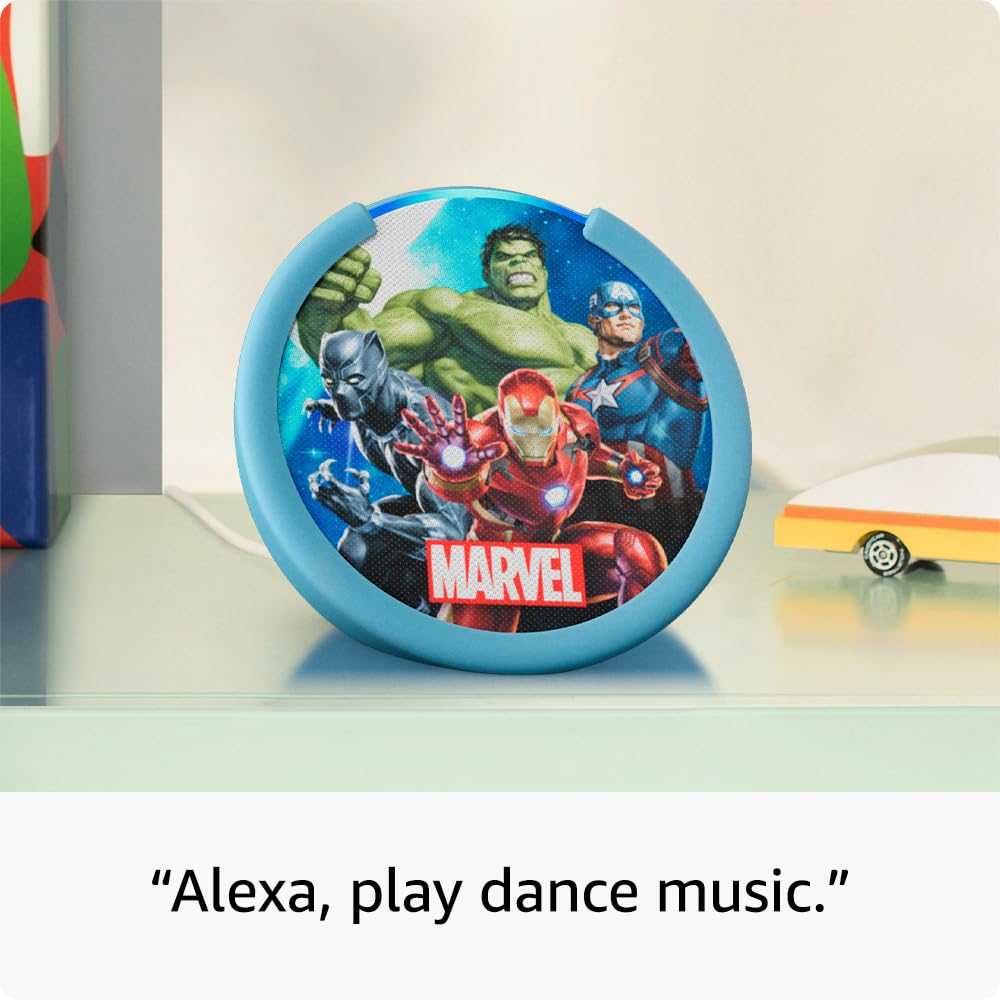 Amazon Echo Pop Kids (newest model), Designed for kids, with parental controls, Includes 6 months of Amazon Kids+, Marvel's Avengers