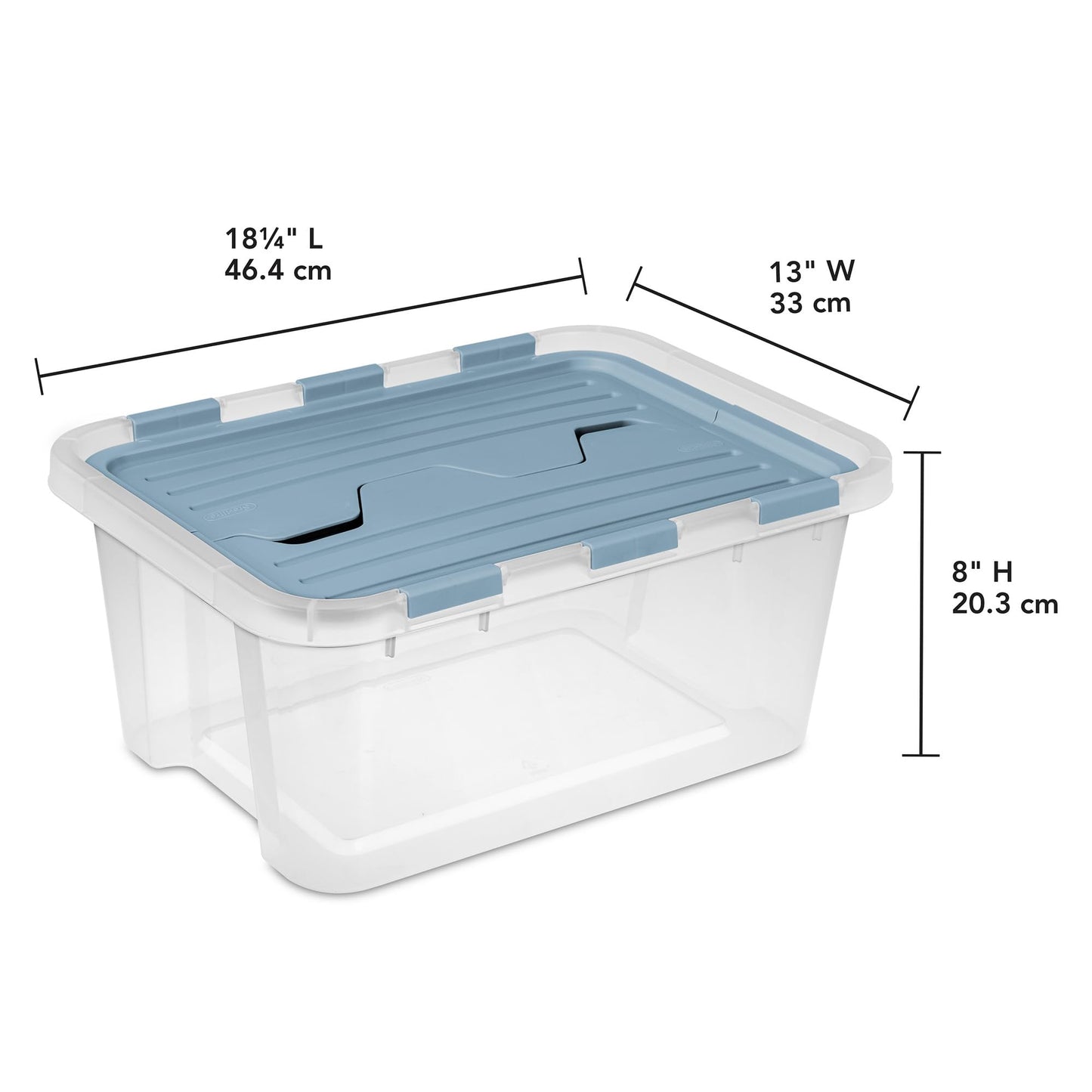 Sterilite 6-Pack Hinged Lid Storage Box, Plastic Organizer Containers, 20 Qt, Washed Blue - Large Stackable Tote Boxes with Lids for Home, Closet, Cabinet, Classroom, and Office Organization