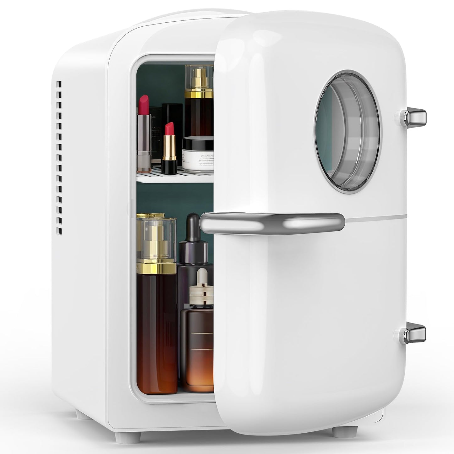 Electactic Mini Fridge for Bedroom, 4L/6 Cans Small Cosmetic Fridge for Skincare, Makeup & Drink, With Observation Window, Portable Desk Fridge Cooler and Warmer for Kids, Car, Office, Dorm, White