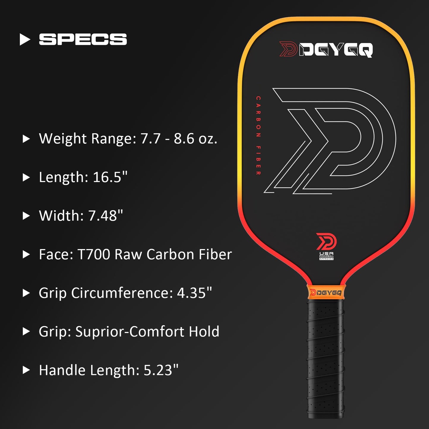 DGYGQ Pickleball Paddles - Professional Carbon Fiber Paddle with Honeycomb Core Pickleball Rackets - Lightweight Precision & Enhanced Shock Absorption for High Spin & Powerful Shots