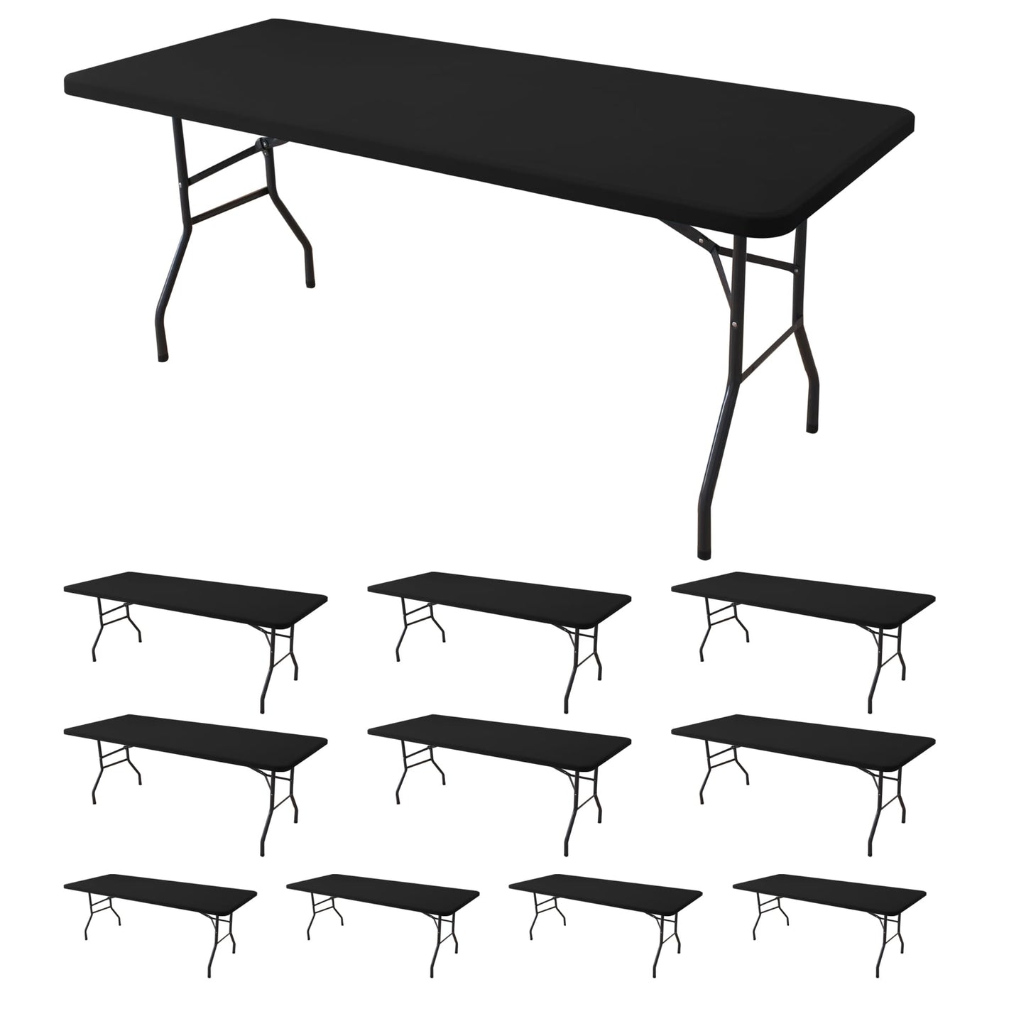 Enjoyidea Fitted Tablecloth for 6 Foot Rectangle Tables-10 Pack Black Elastic Outdoor Picnic Table Cover-Spandex Stretch Folding Table Cloths 6 ft for Camping Dining Room Patio Kitchen Banquet Party