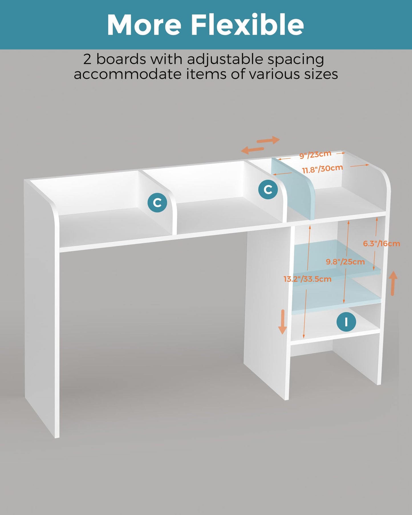 LAND·VOI Desktop Bookshelf, Countertop Storage Hutch with 5 Shelves for Computer Desk, Desk Organizer for Home Office Dorm, Dressing Tabletop, Bar Countertop, White EDS01W