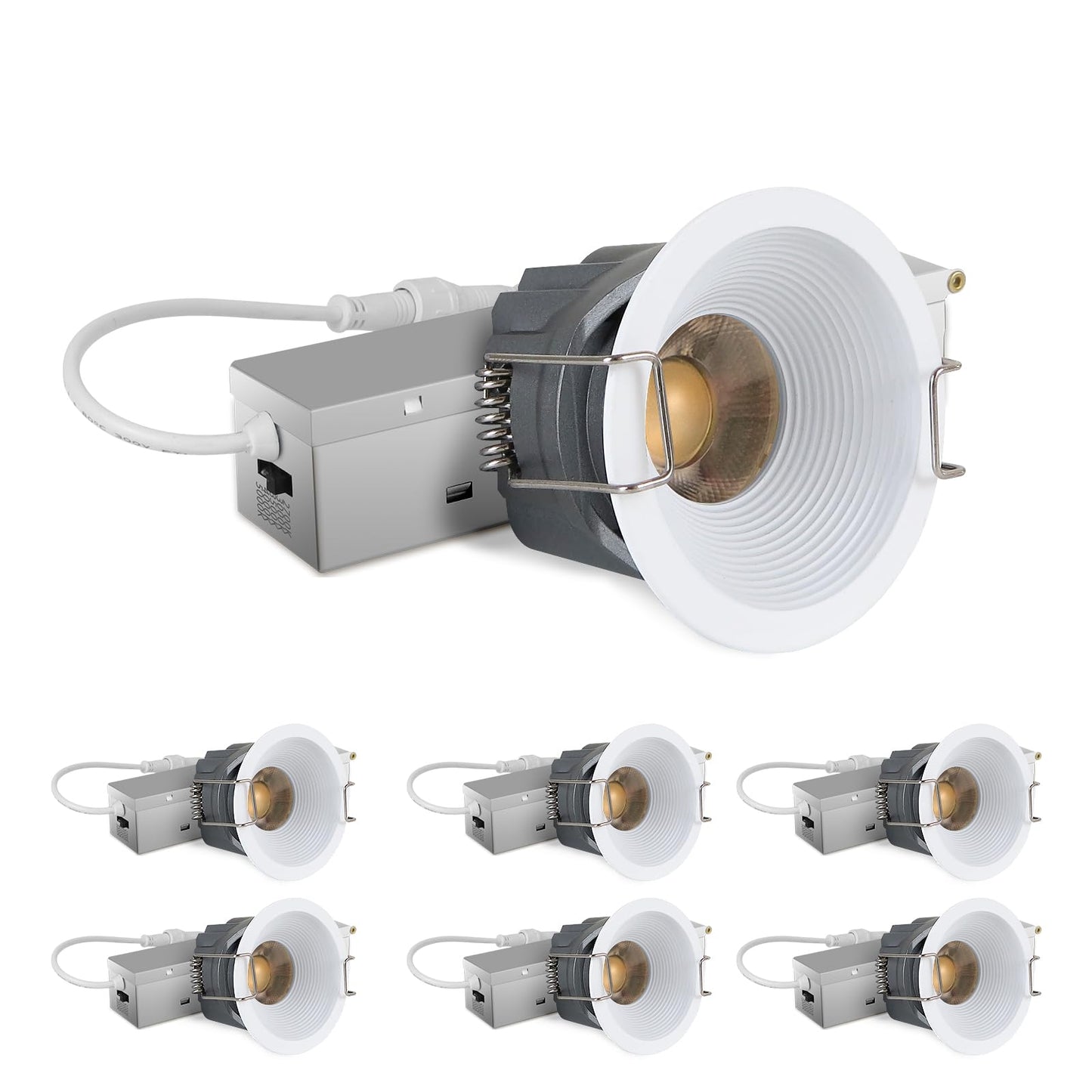 Adetu 2 Inch 5CCT White LED Recessed Ceiling Light with Junction Box, 2700K/3000K/4000K/50000K Selectable, CRI90, 8W COB, 780LM, Dimmable Canless Waferproof Downlight-ETL&FCC (White, 6 Packs)