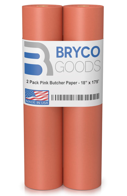 Bryco Goods (Pack of 2) Pink Butcher Paper Rolls, 18"x175' (2100 Inch) Food-Grade Peach Butcher Paper for Smoker, BBQ, Grilling, Smoking Meat - USA Made - Unbleached, Uncoated and Unwaxed