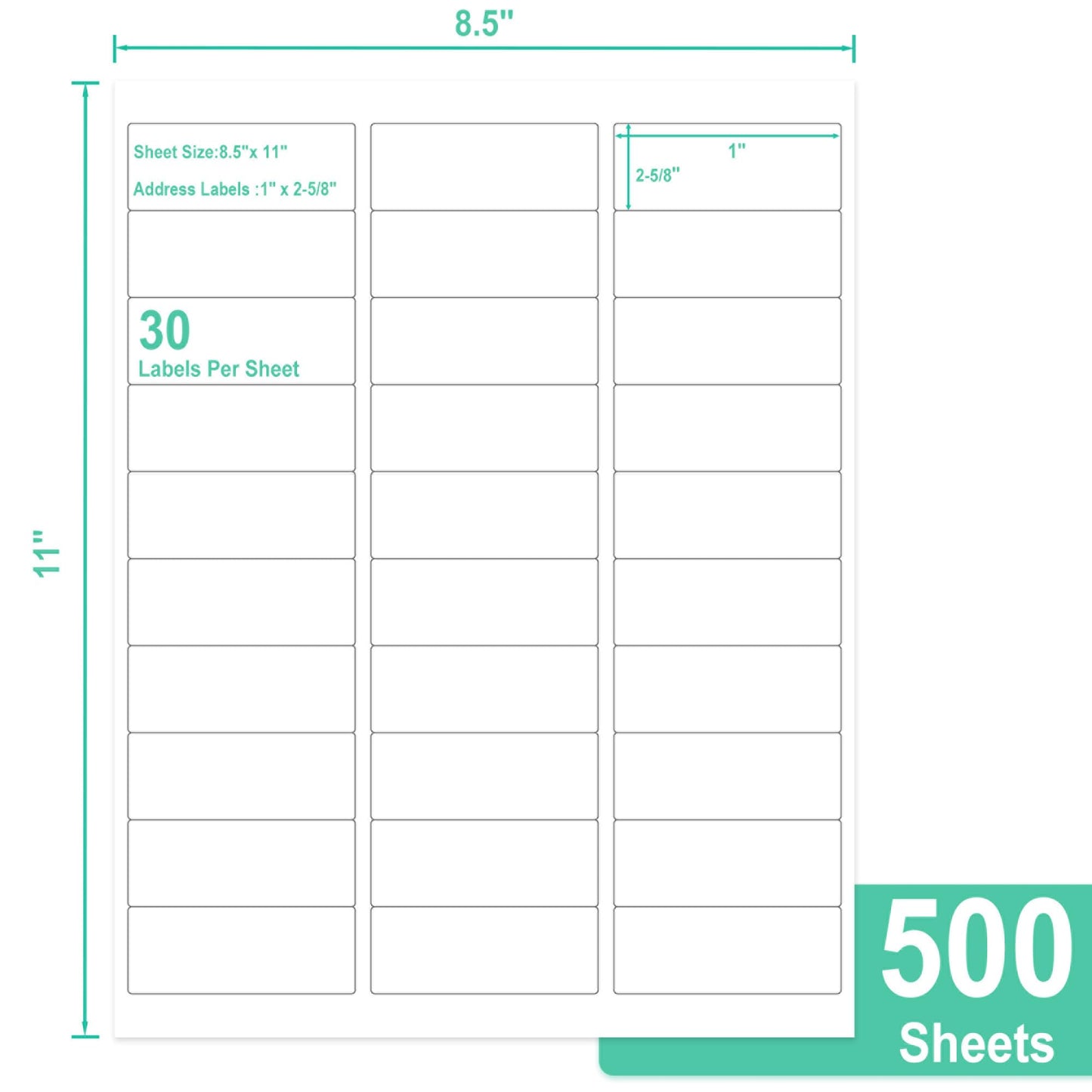 L LIKED Printable Address Labels, 1" x 2-5/8", 15000 Labels, 30 per Sheet, Blank Mailing Labels for Envelopes (500 Sheets)