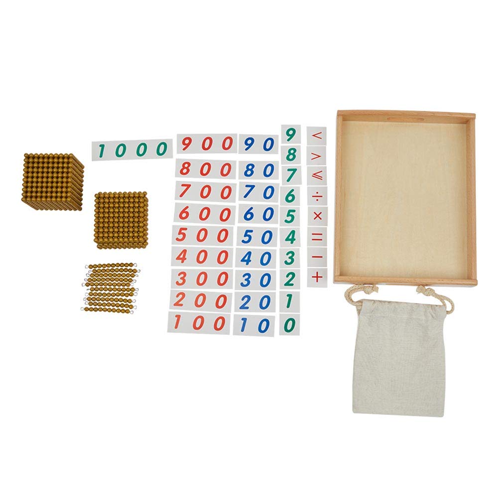 Kghios montessori toddler math beads gold beads and cards banking materials set thousand cubes decimal system math teaching materials toys