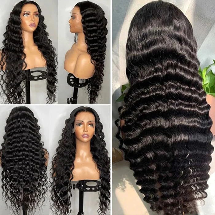NKTU Deep Wave Lace Front Wigs Human Hair 200 Density Glueless Wigs for Women 13x4 HD Transparent Lace Front Wigs Pre Plucked with Baby Hair (22 Inch, Deep Wave Wigs)
