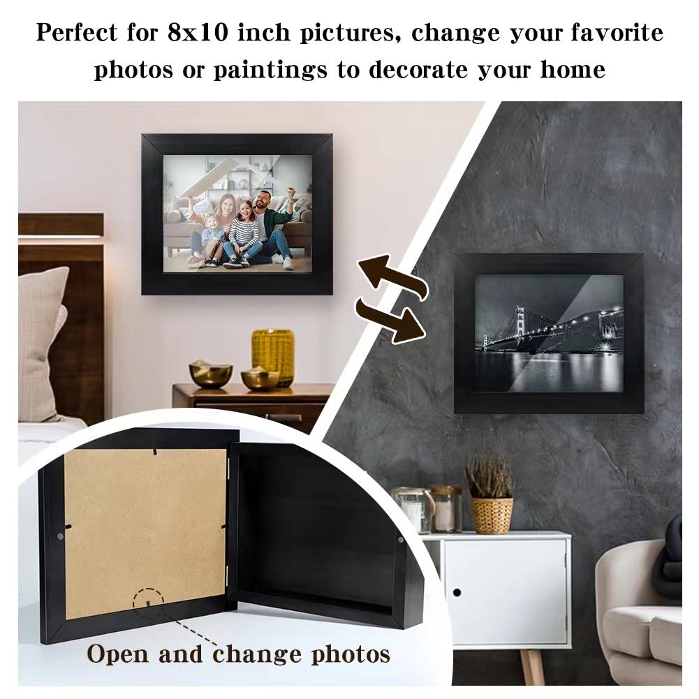 Hidden Gun Storage, Concealment Gun Safes for Pistols, Secret Decor Solid Wooden Handgun Picture Frames Box (Black)