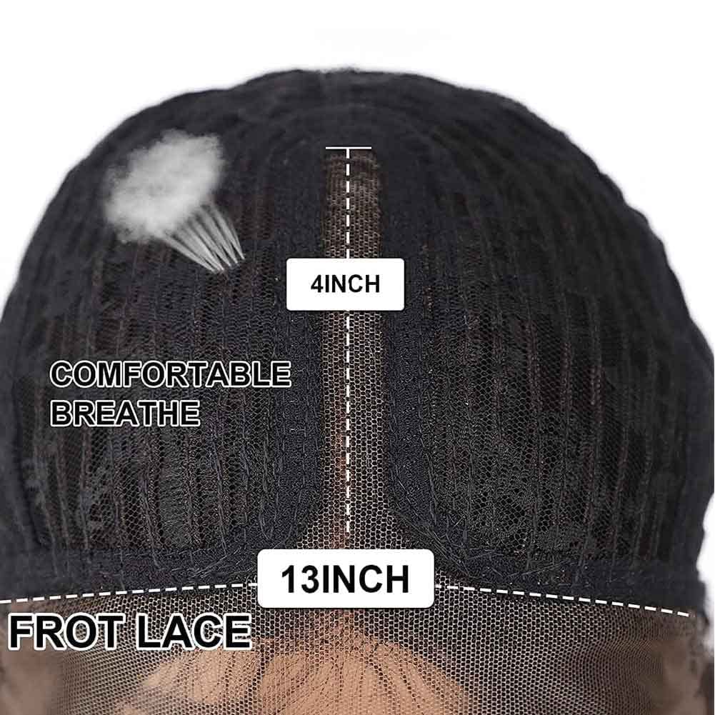 SOKU Afro Curly Lace Front Wig Synthetic Kinky Straight with Curly Ends T Part HD Transparent Swiss Lace Fluffy Bouncy Hair Wigs 20 Inch Dark Brown Heat Friendly Afro Wigs for Black Women