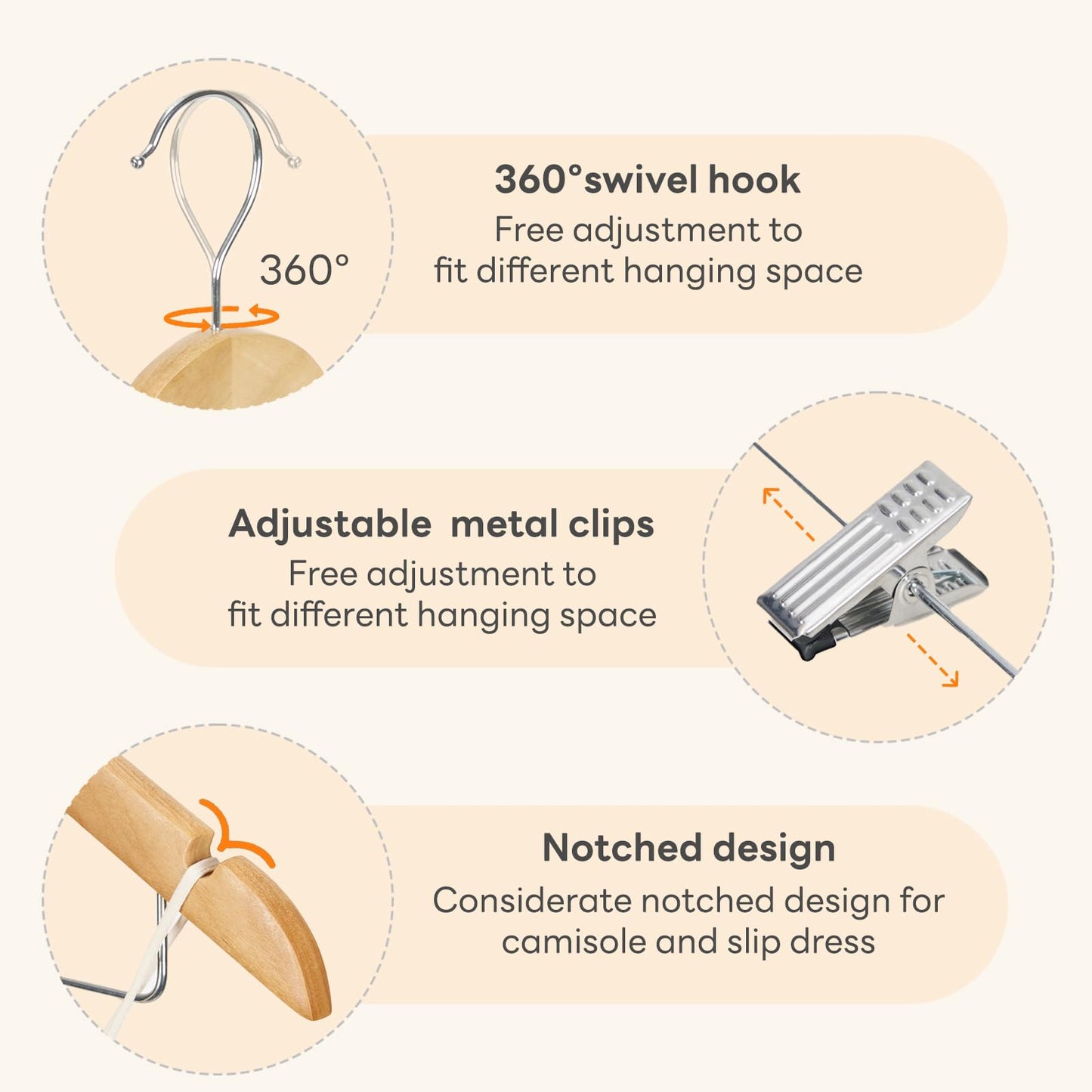 HOUSE DAY 24 Pack High-Grade Wooden Suit Hangers Skirt Hangers with Clips Solid Wood Pants Hanger Natural Smooth Finish Premium Wood Hanger with Durable Metal Clips for Blouse, Dress, Coat, Jacket