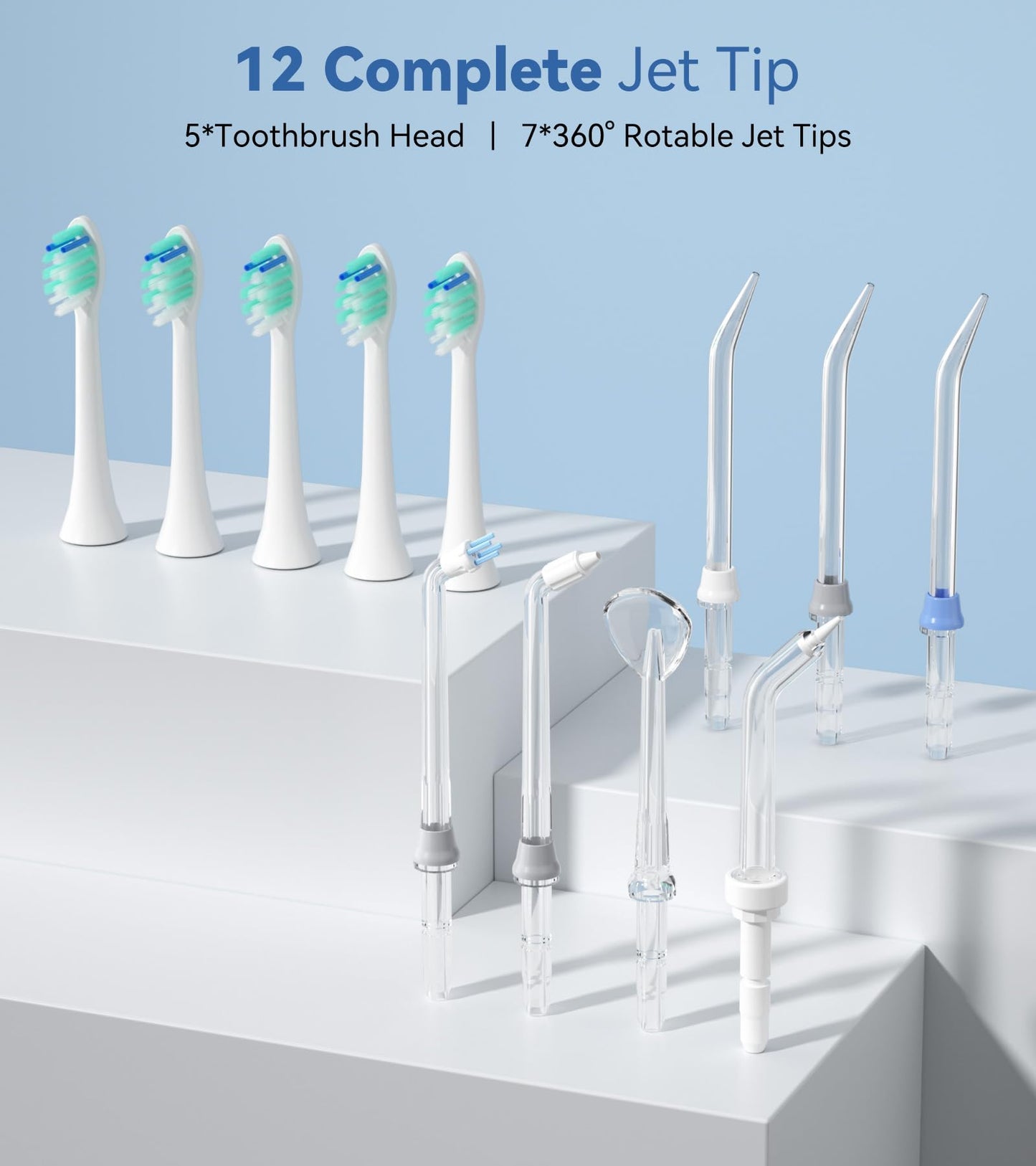 Water Flosser & Ultrasonic Electric Toothbrush Combo, 600ML Water Dental Flosser Toothbrush with 7 Jet Tips, 10 Adjustable Water Pressure, 5 Toothbrush Heads for Home Use, Gums, Braces (White)