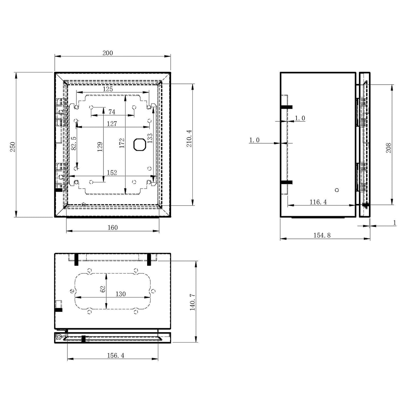 KWONONG Metal Enclosure, IP65 Waterproof Electrical Box for Indoor and Outdoor Projects, Includes Mounting Plate and Wall Bracket 250×200×150mm (10"×8"×6")
