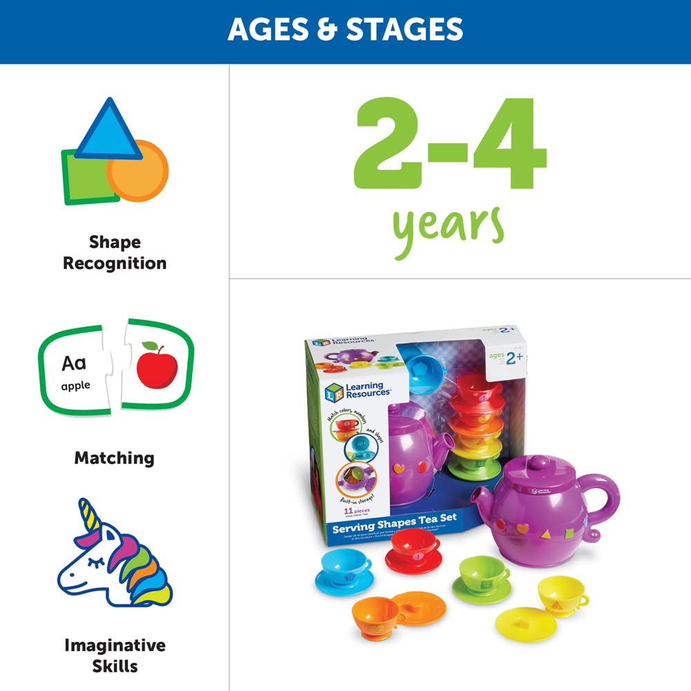 Learning Resources LER7740 Serving Shapes Tea Set, Color Recognition and Counting Toy, 11 Pieces, Ages 2+