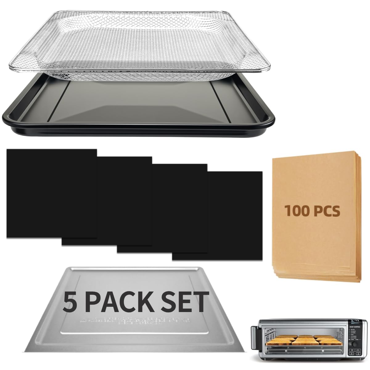 Air Fryer Accessories for Ninja Foodi SP101 Air Fryer Oven, Air Fryer Liners Replacement Baking Pan Air Fryer Basket Non-stick Baking Tray for Ninja Digital Air Fry Countertop Oven