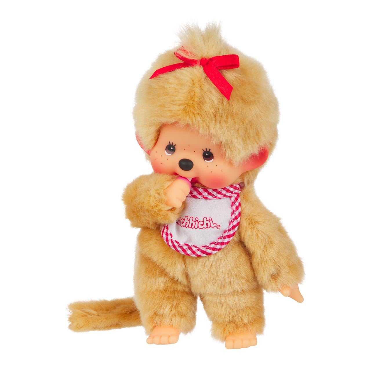 Monchhichi Sekiguchi Beige Girl with Bib - Red/White