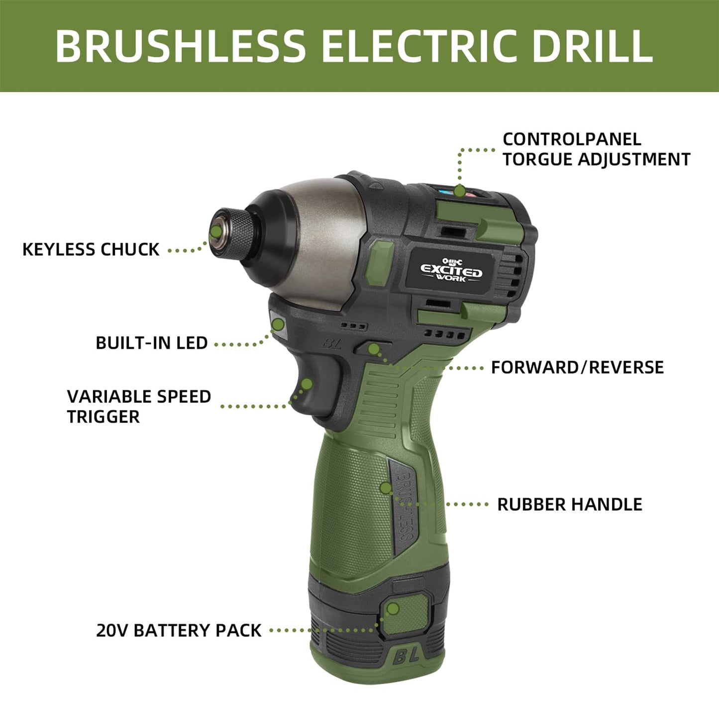 LAZYLAND 17V Brushless Screwdriver Drill Set, 140Nm Cordless Impact Driver & 55Nm Electric Drill with 3 Adjustable Speed, 2 Batteries and Led Work Light