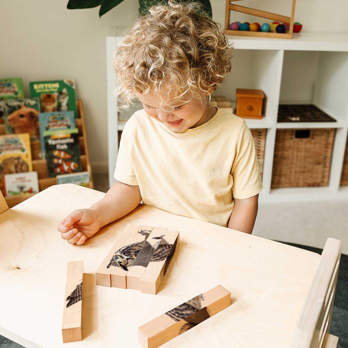 Wooden Animal Chunky Puzzles for Toddlers 2+ Years - Montessori 4 in 1 Creature Block Puzzle Toy (Safari)
