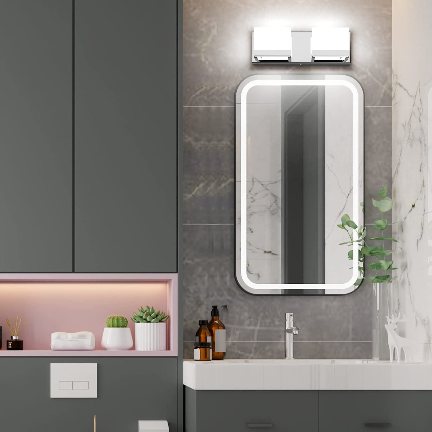 Tipace 2 Lights Modern Chrome LED Vanity Light for Bathroom Wall Light Up and Down LED Bathroom Light Fixtures Over Mirror(White Light 6000K)