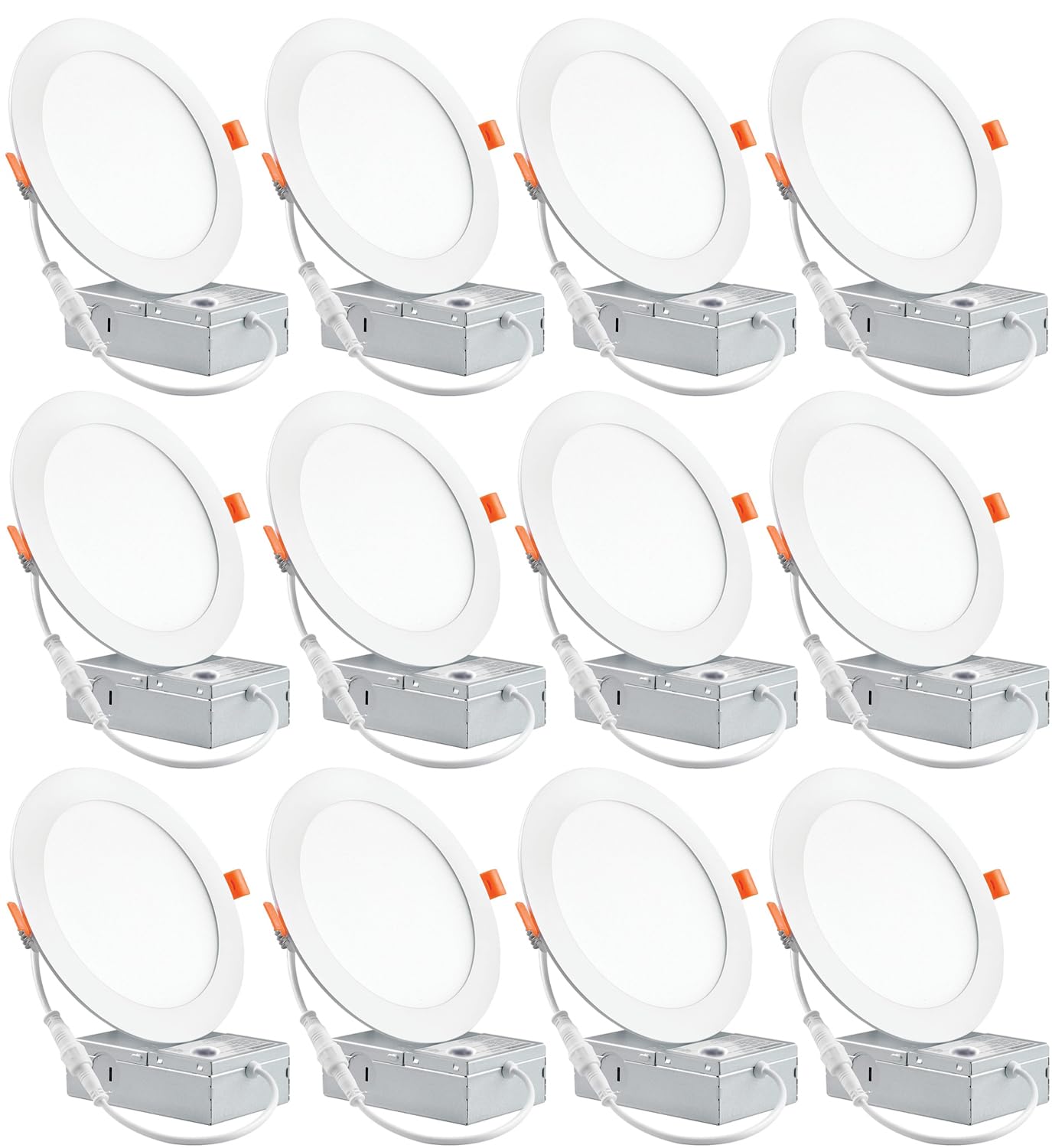 12 Pack Ultra-Thin LED Recessed Ceiling Light, 6000K LED, 12W Eqv, High Brightness 1050LM (6 Inch Can Light, Recessed Lighting)