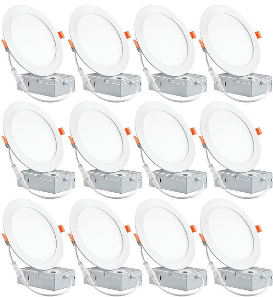 12 Pack Ultra-Thin LED Recessed Ceiling Light, 6000K LED, 12W Eqv, High Brightness 1050LM (6 Inch Can Light, Recessed Lighting)