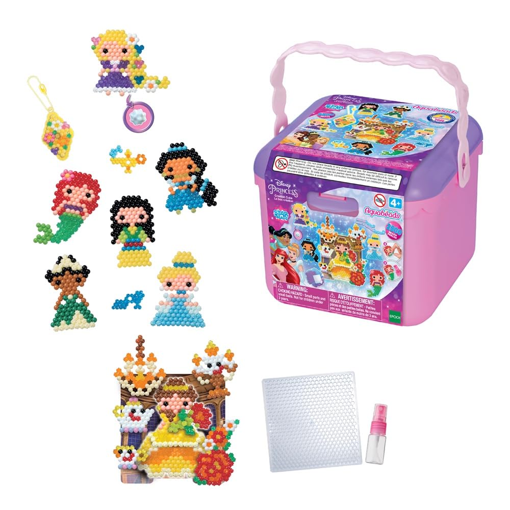 Aquabeads Disney Princess Creation Cube, Complete Arts & Crafts Bead Kit for Children - Over 2,500 Beads & Display Stand The Create Belle, Ariel, Tiana, Rapunzel and More, Multicolor (31773)