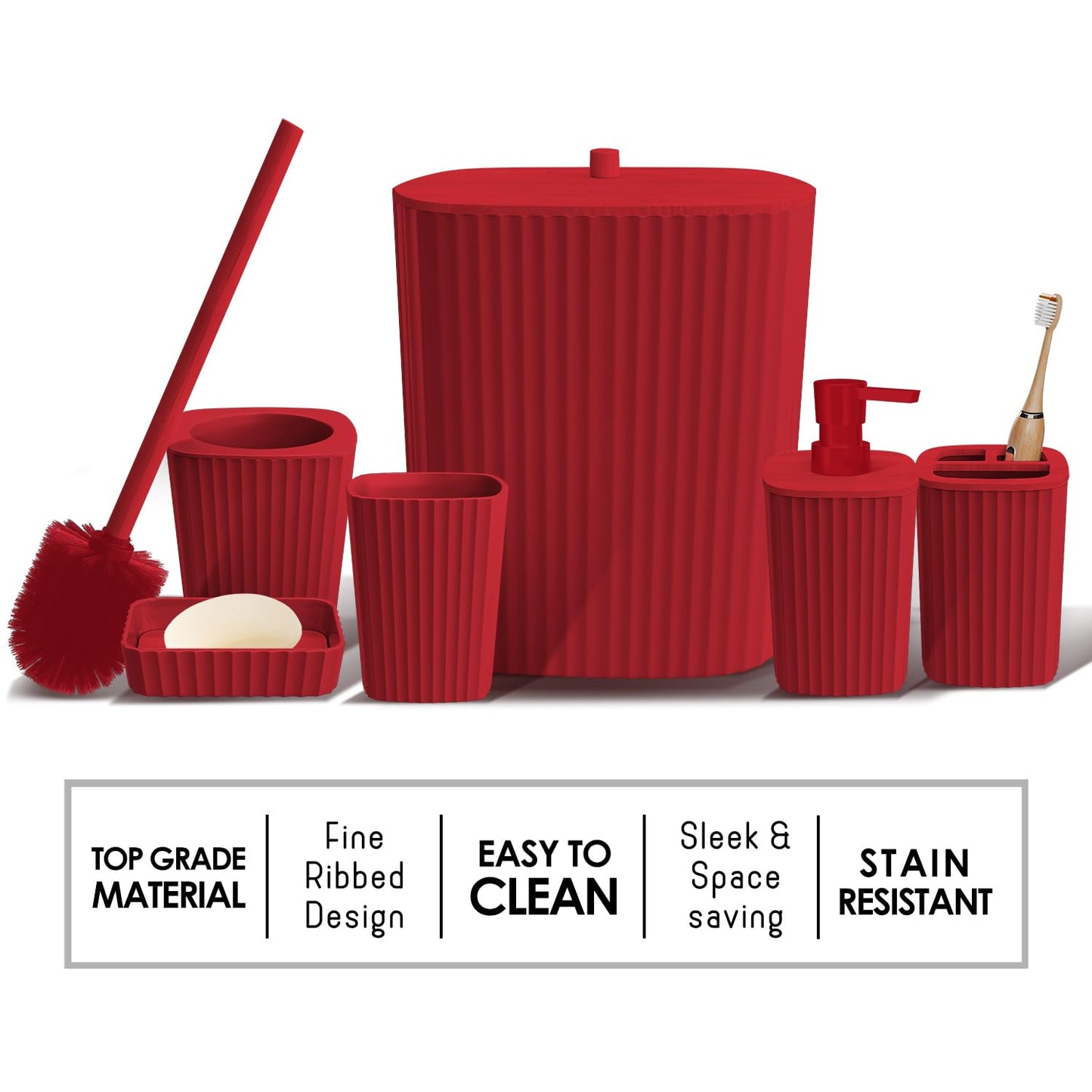 Clara Clark Bathroom Set - Christmas Bathroom Sets, Xmas Bathroom Accessories Set, Christmas Bathroom Decor, 6PC Bathroom Accessory Set with Toilet Brush, Trash Can & Soap Dispenser