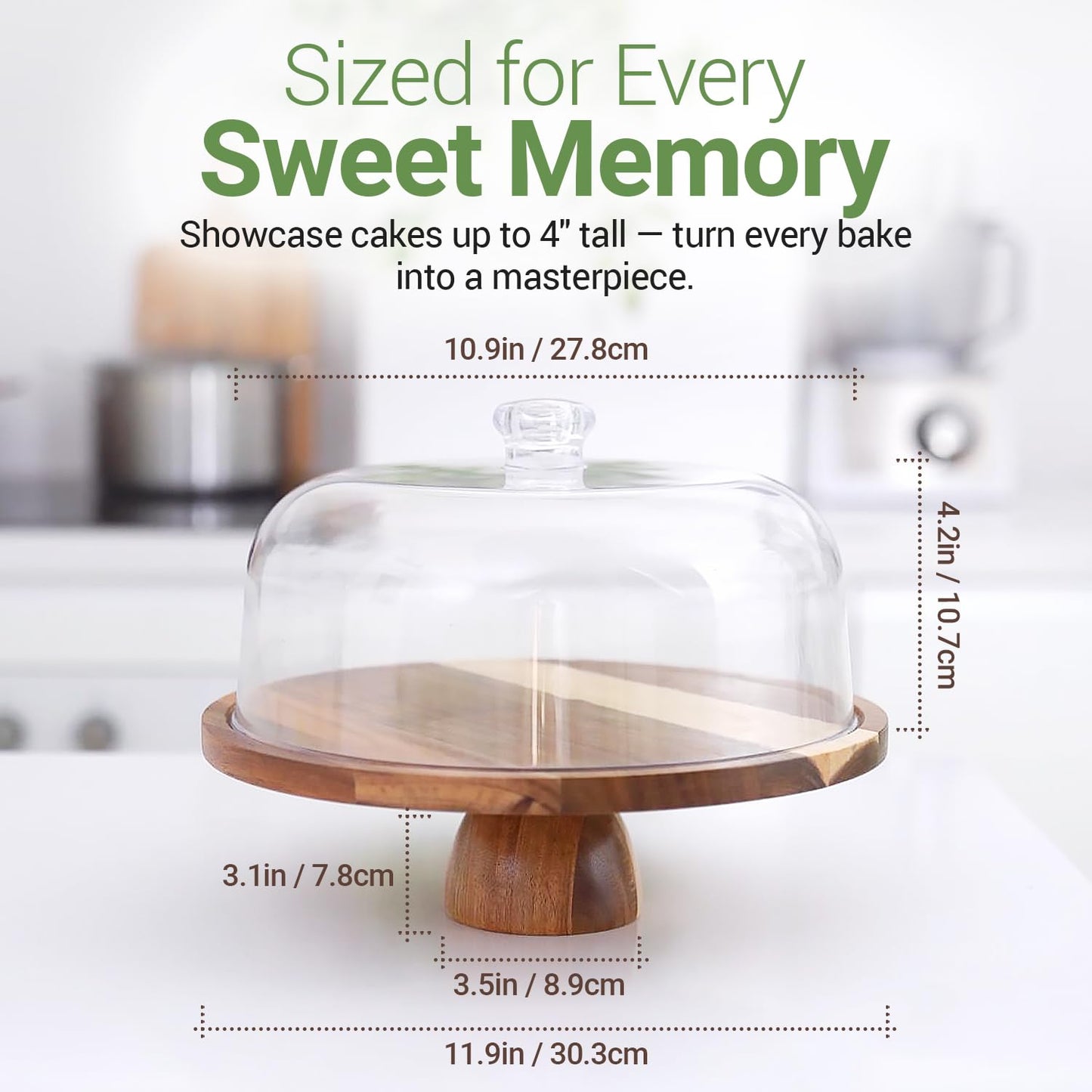 Linda’s Essentials Acacia Wood Cake Stand with Lid (Acrylic) 12 Inch Round Cake Holder Stand with 5 Bonus Cake Sheets, 2-in-1 Wooden Cake Stand with Dome & Charcuterie Board for Cheese, Cake Plate