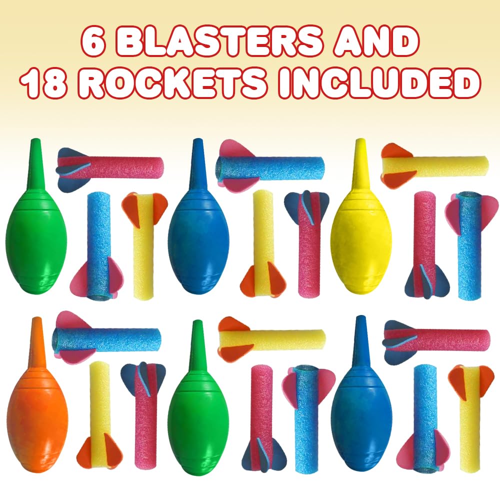 ArtCreativity Foam Rocket Blasters, Set of 6, Each Set with 1 Squeeze Launcher and 3 Foam Rockets, Fun Summer Outdoor Toys, Great Goodie Bag Fillers, Party Favors and Prizes for Kids