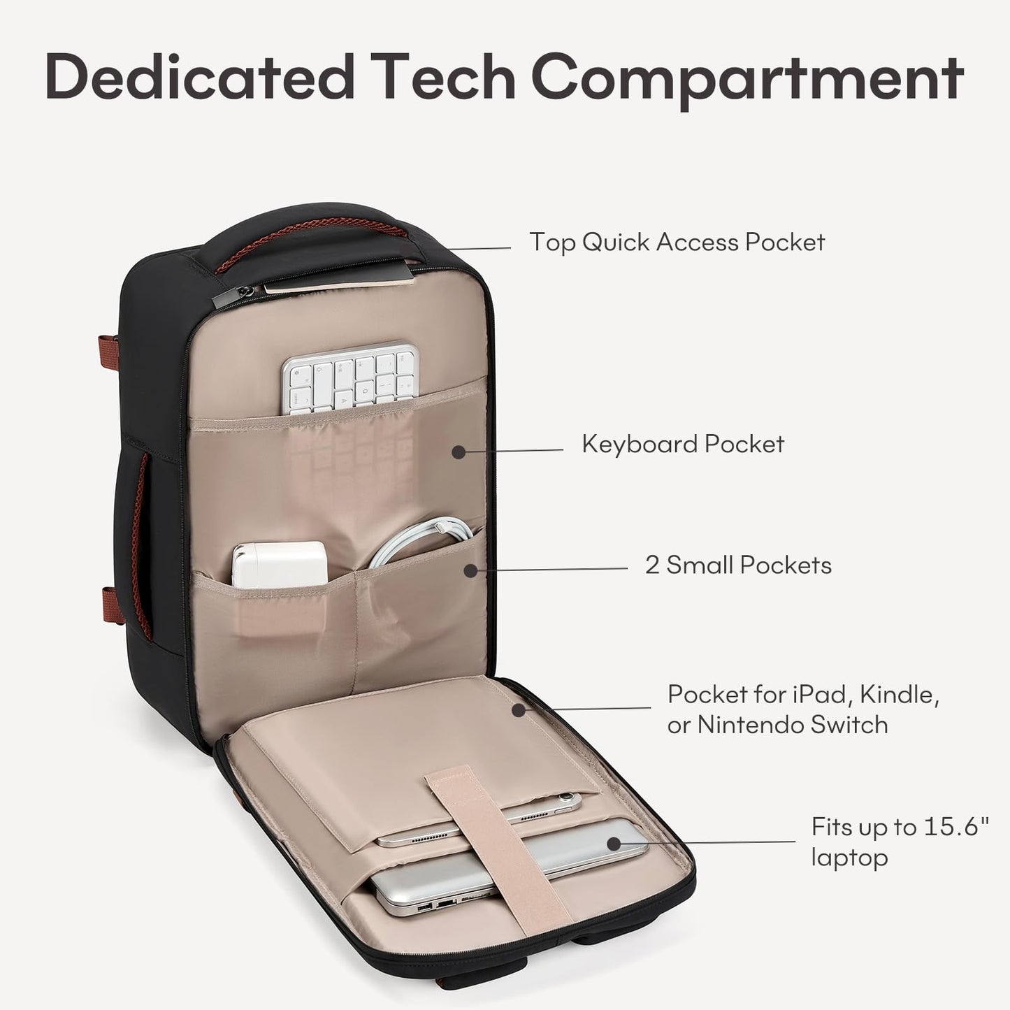 mibasies 30L Travel Backpack for Women & Men: Flight Approved Carry On Backpack, TSA Personal Item Bag with Water Bottle Pocket, Weekender Essentials Backpacks fits 15.6" Laptop - Black White Brown