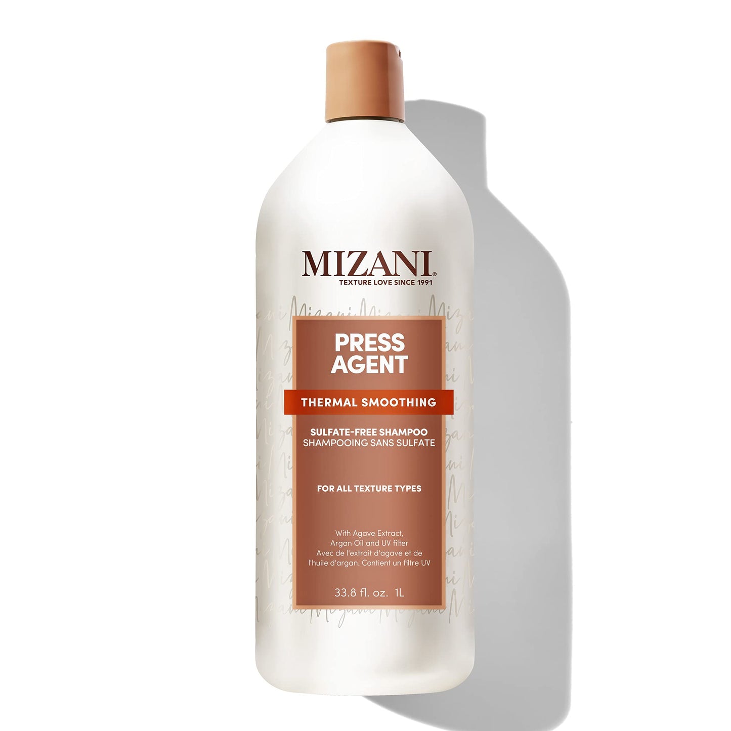 Mizani Press Agent Thermal Smoothing Sulfate-Free Shampoo, Pink Grapefruit, juciy Mandarin with a floral medley of Jasmine, Rose & Freesia, ending on notes of Musk & Wood., 33.799999999999997 fl. oz