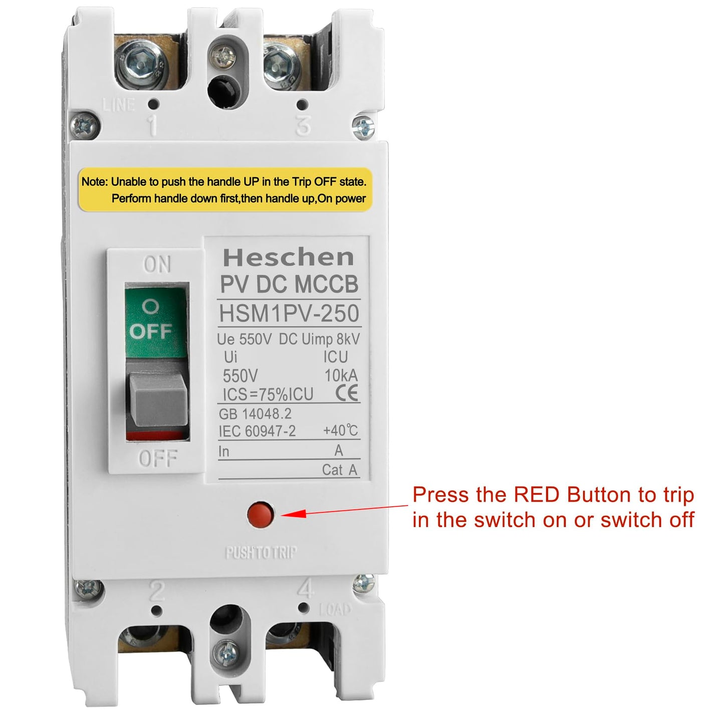 Heschen DC Molded Case Circuit Breaker MCCB, HSM1PV-250, 2 Poles, DC550V 250A, Photovoltaic Circuit Breaker, for Solar PV System Solar Panels Grid System