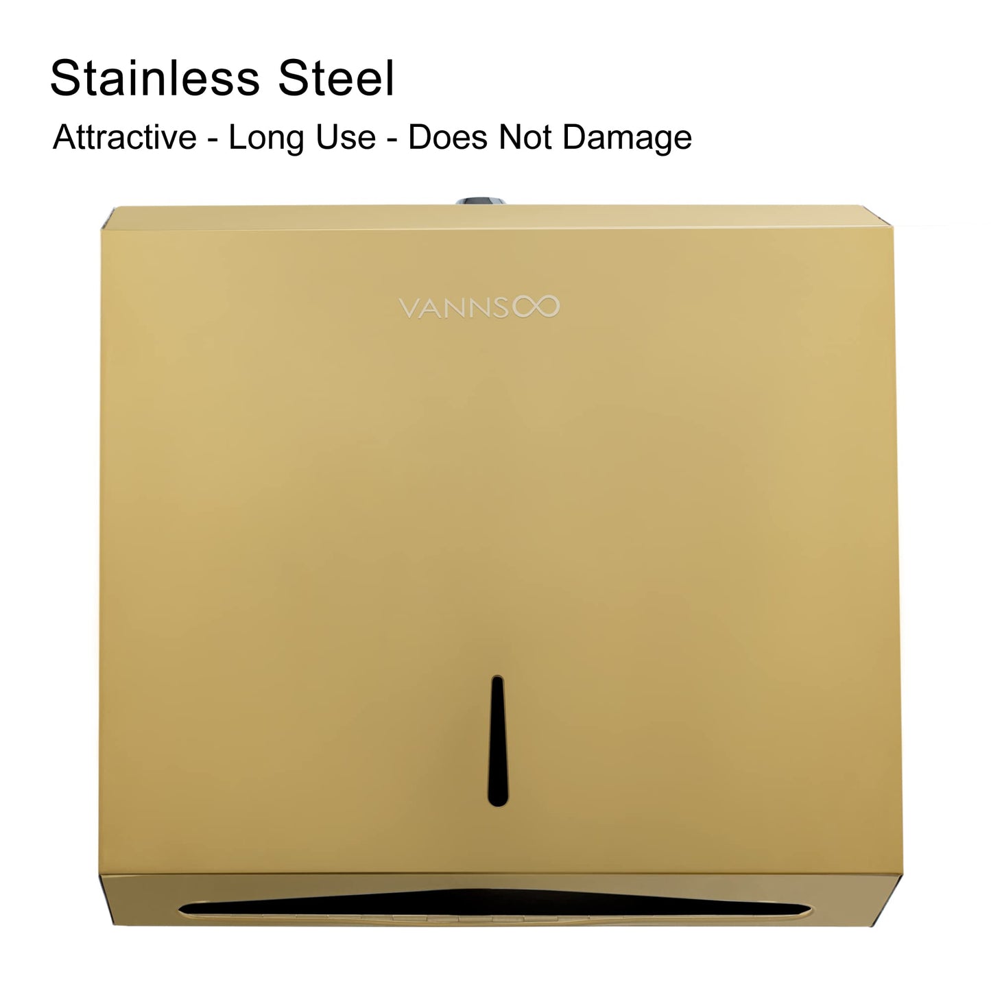 VANNSOO Commercial Paper Towel Dispenser Wall Mount, Tri-fold/Multi-fold/C-Fold Stainless Steel Paper Towel Holder Hand Towel Dispenser with Key (Gold)