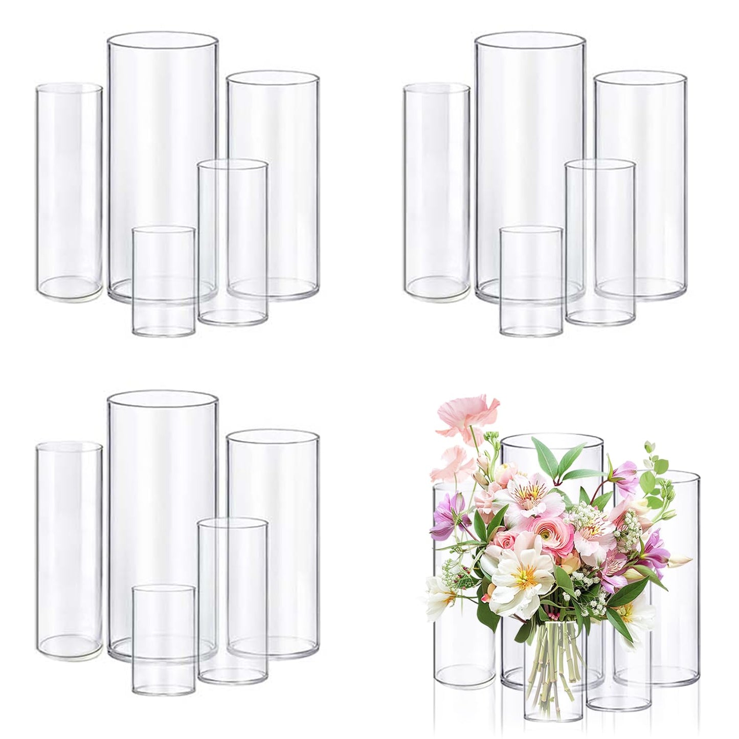 KRNDUMA 15pcs Glass Vase Cylinder Vases for Centerpieces Small Flower Glass Vases Home Decor Centerpiece Table Clear Flower Vase Decorations for Wedding＆Holiday 4,6,7.5,8,10 Inch Tall