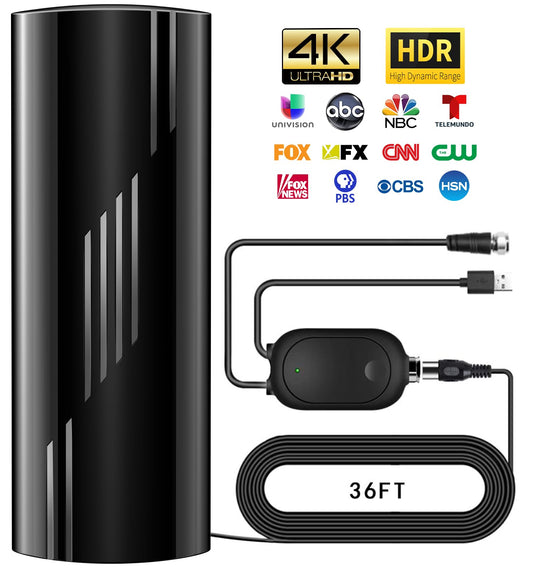 1600+ Miles Range TV Antenna Indoor, 2025 Strongest Digital TV Antenna for Smart TV and Old TVs, HD TV Antenna for Local Channels with Amplifier and Signal Booster-36ft Coax Cable-Support 8K 4K 1080p