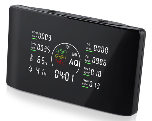 10 in 1 Indoor Air Quality Monitor with Portable Sensors for CO2, PM2.5, Temperature & Humidity,VOC Sensor and AQI,Accurate Formaldehyde,CO2 Detector Monocular,Suitable for Home,Black E1