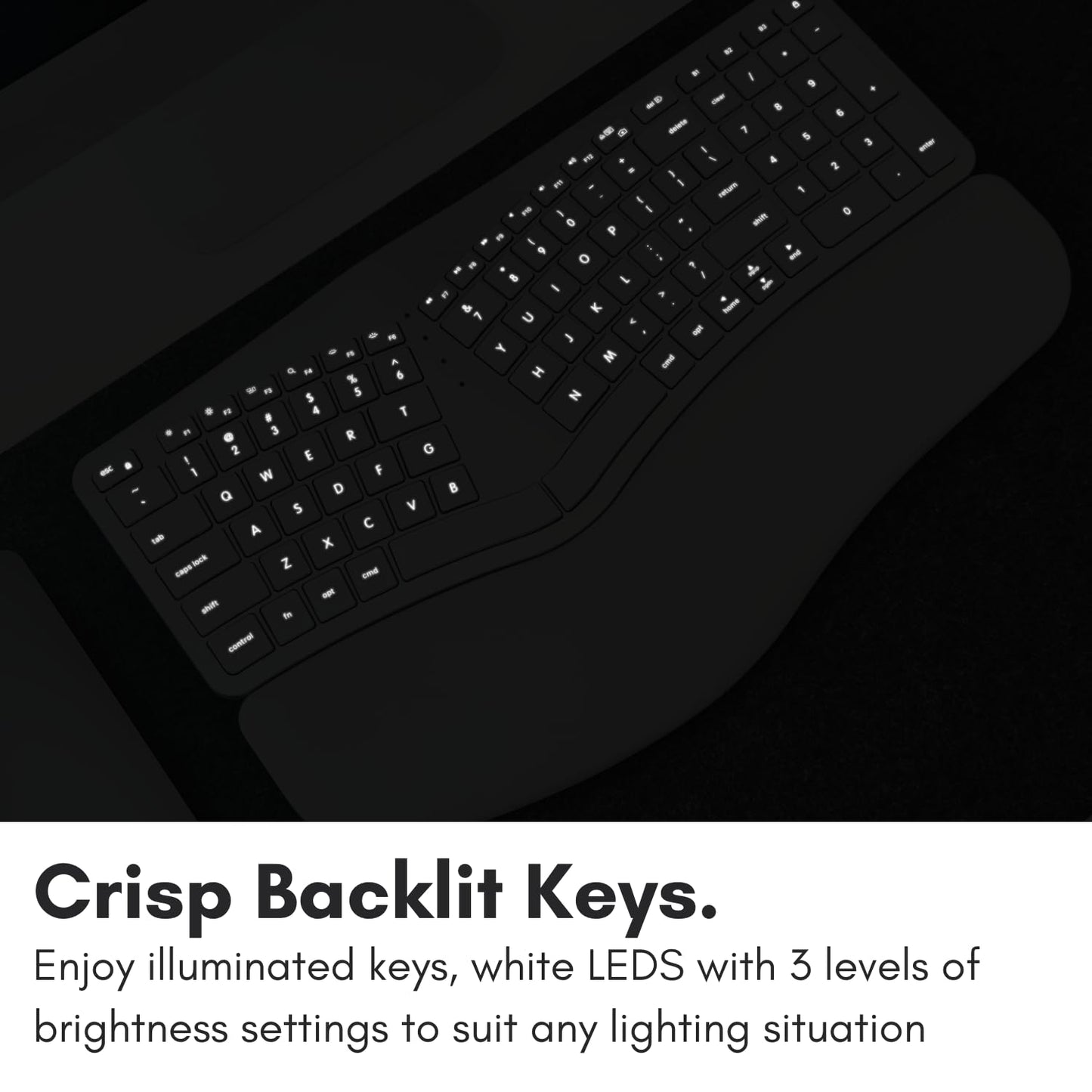 Macally Backlit Bluetooth Ergonomic Keyboard for Mac - Sculpted for Comfort - Wireless Ergonomic Keyboard (100-Key MacOS Layout) - Rechargeable Split Ergo Keyboard - MacBook, iMac, iPad, iPhone
