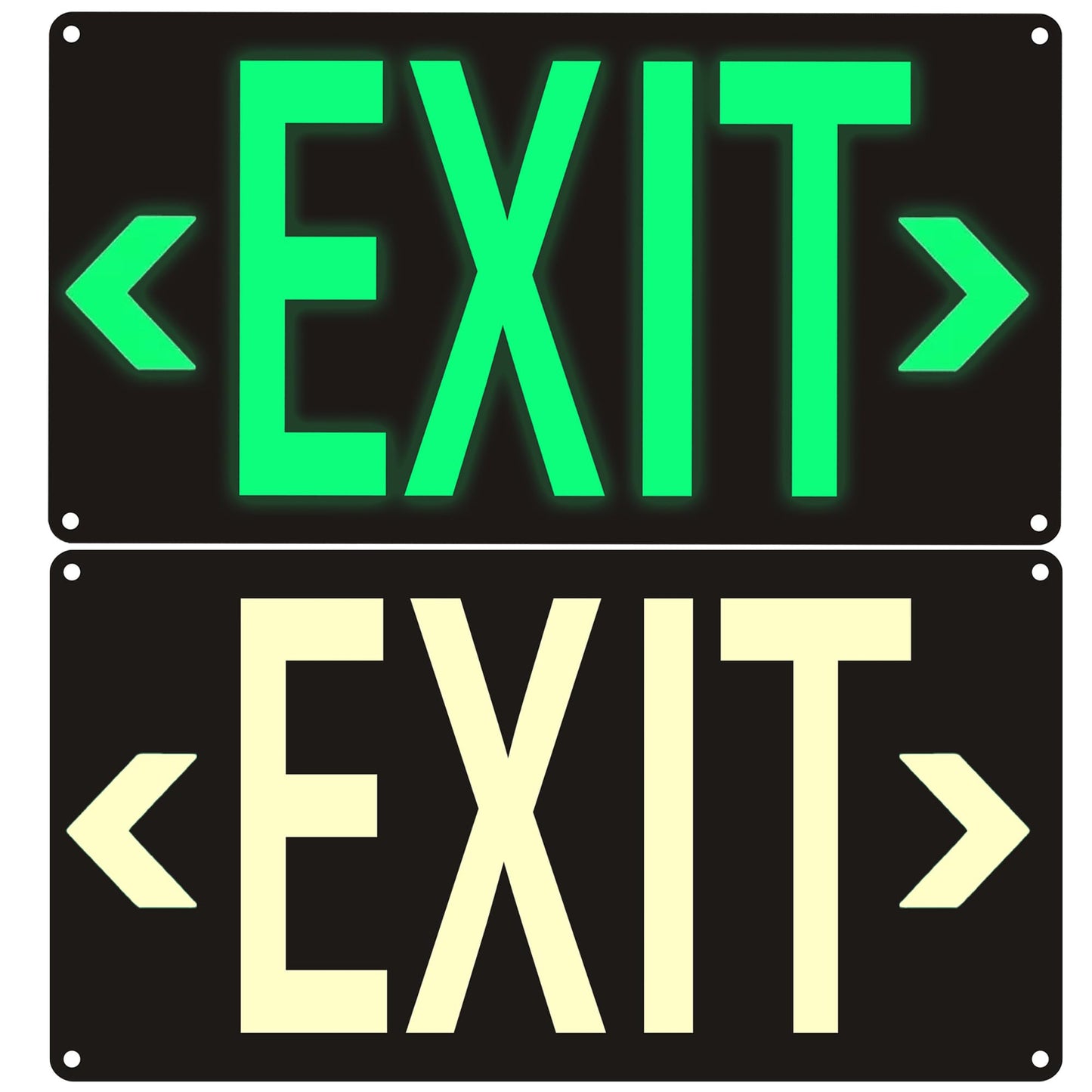 (2 Pack) Photoluminescent Exit Sign Black - Aluminum -14 x 7.5 x 0.04 Sign,With Removable Directional Arrows, With Strong Self Adhesive Tape.