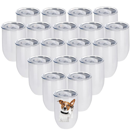 18 Pack Sublimation Wine Tumblers Blanks Straight Stainless Steel Insulated Mug for Full Wrap Heat Transfer with Spill-Proof Sliding Lid for Coffee Cocktails Drinks 12oz