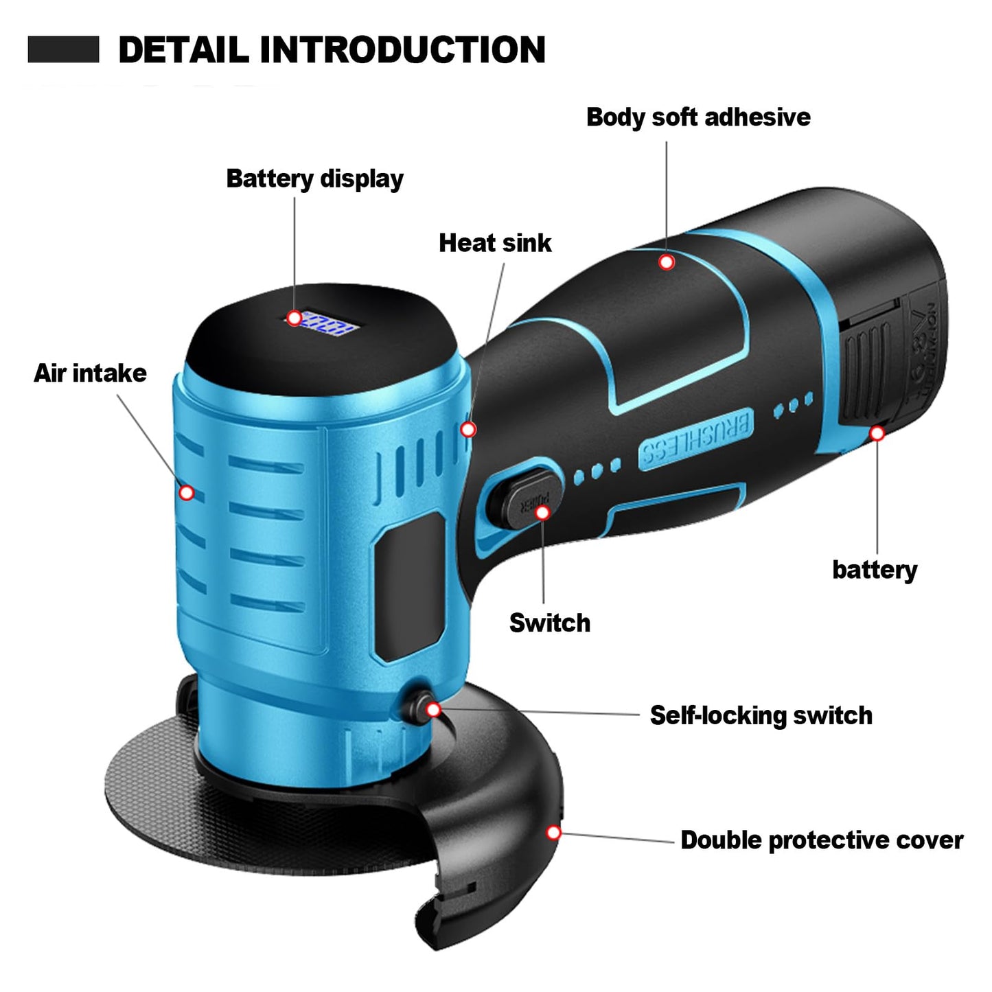 ZFULVO Brushless Cordless Angle Grinder Kit, 19500rpm Mini Electric Angle Grinding Tool with 2x16.8V 2000mAh Battery and 6-Cutting Discs, Grinder Handheld Cutter for Metal Wood