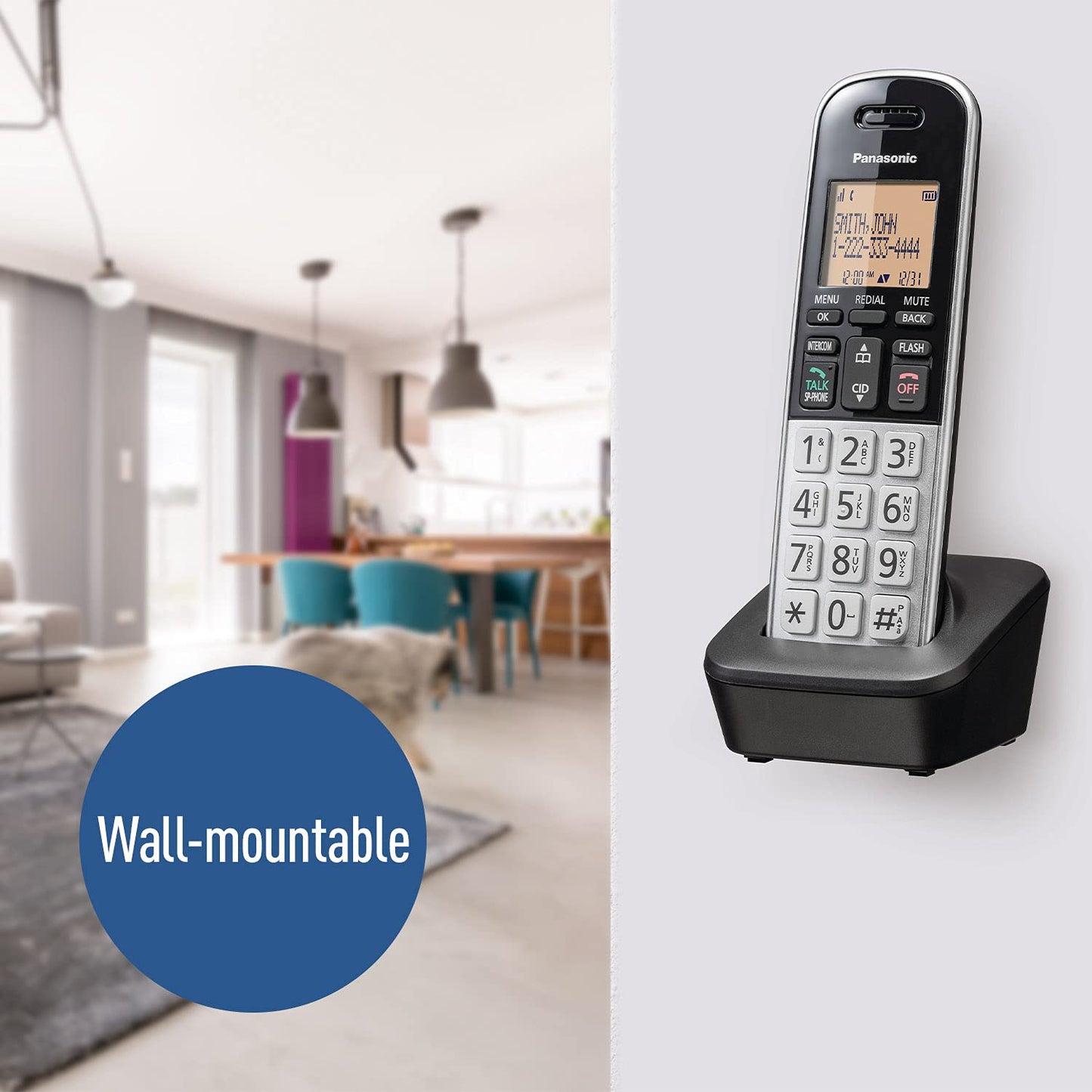 Panasonic Compact Cordless Phone with DECT 6.0, 1.6" Amber LCD and Illuminated HS Keypad, Call Block, Caller ID, Multiple Display Languages - 2 Handset - KX-TGB812S (Black/Silver)
