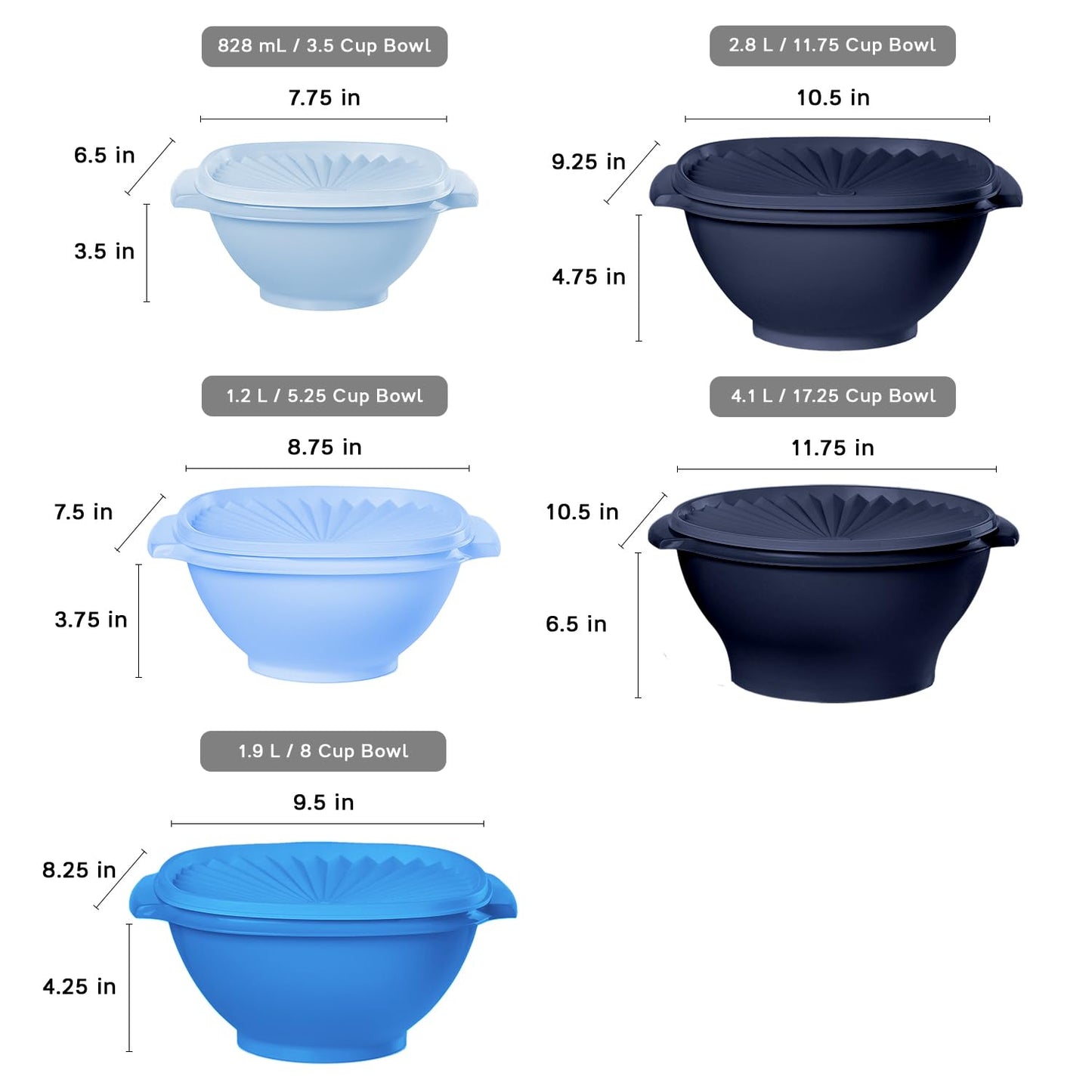 Tupperware Heritage Collection, New 10 Piece Food Storage Container Set in Vintage Blue, Dishwasher Safe and BPA Free (5 Bowls, 5 Lids)