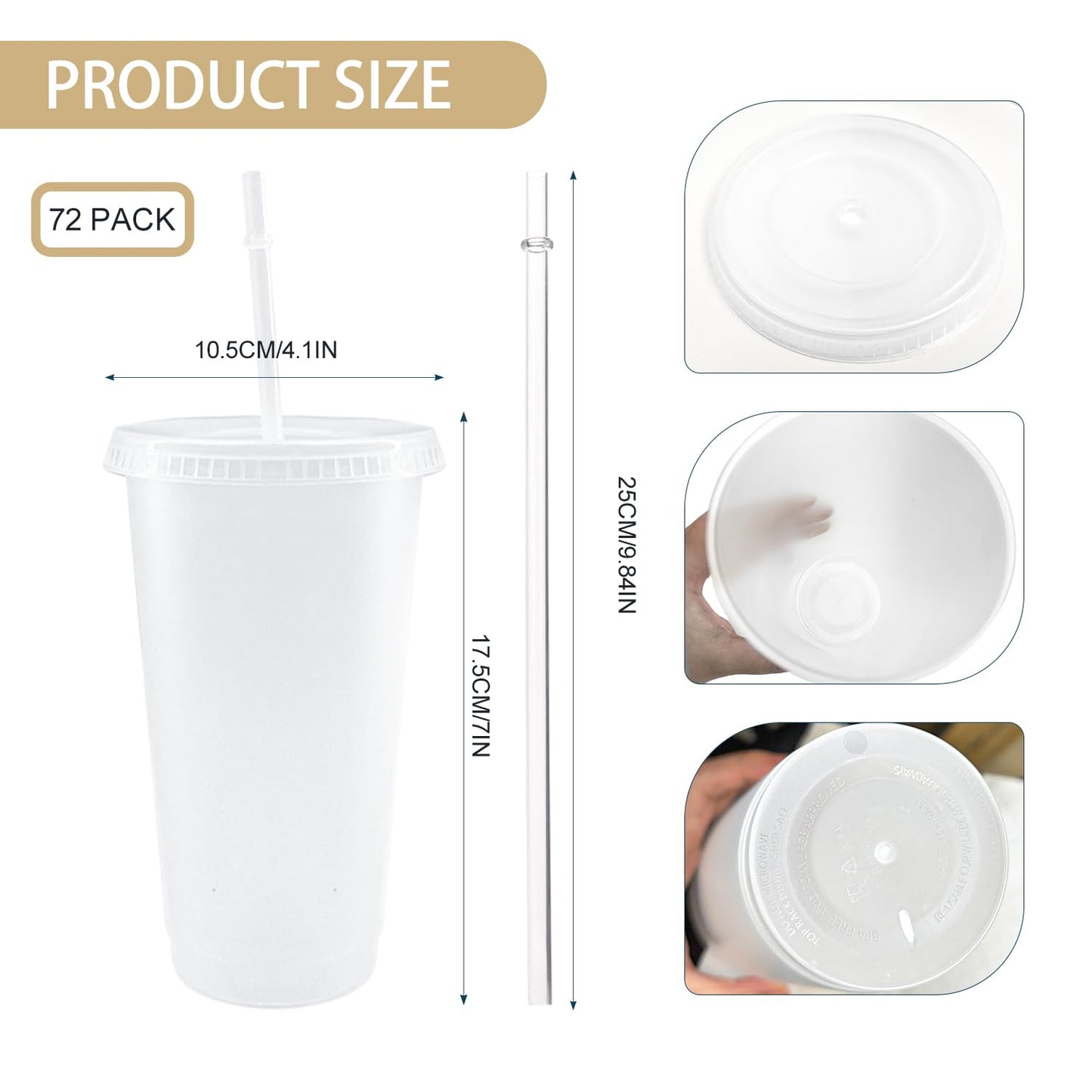 YOUKE OLA 72 Pack Plastic Tumblers with Straw and Lid Reusable Plastic Cups Drinking Straw Tumbler Bulk Customizable Iced Coffee Cup Water Bottle for Vinyl DIY Parties Birthdays 24oz Frosted
