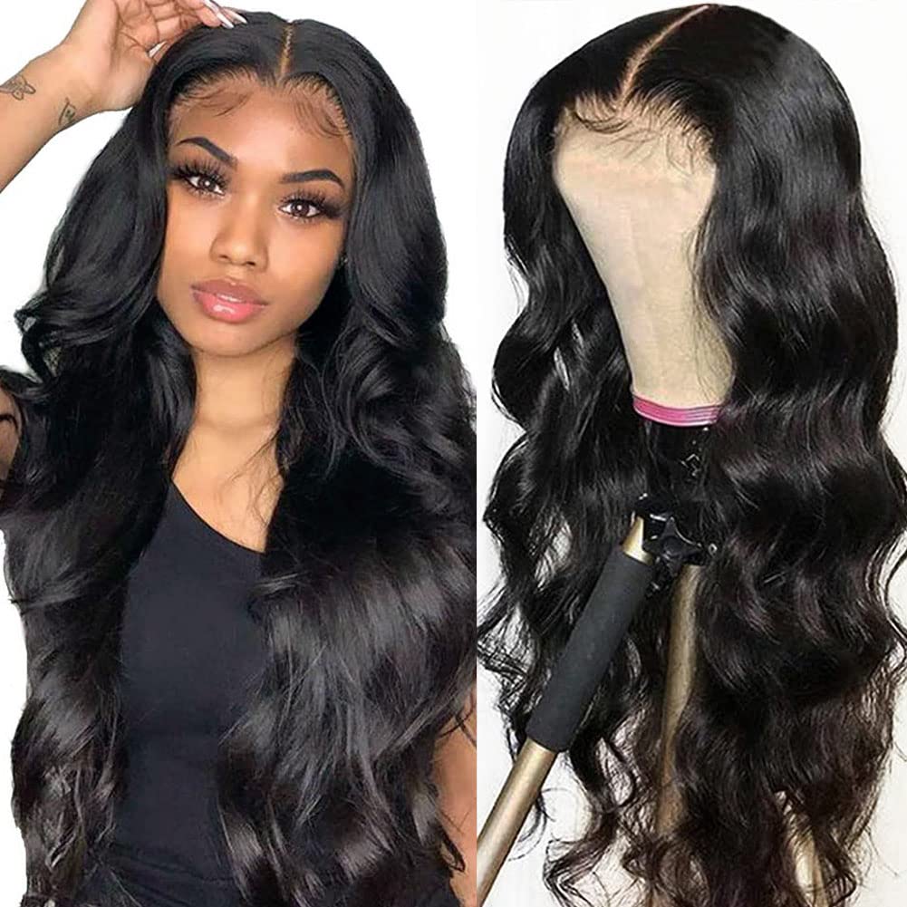 Hedy Body Wave Lace Front Wigs Human Hair Wigs for Black Women Pre Plucked with Baby Hair Glueless 220% Density 4x4 Lace Closure Wigs Human Hair Natural Color(24 Inch)
